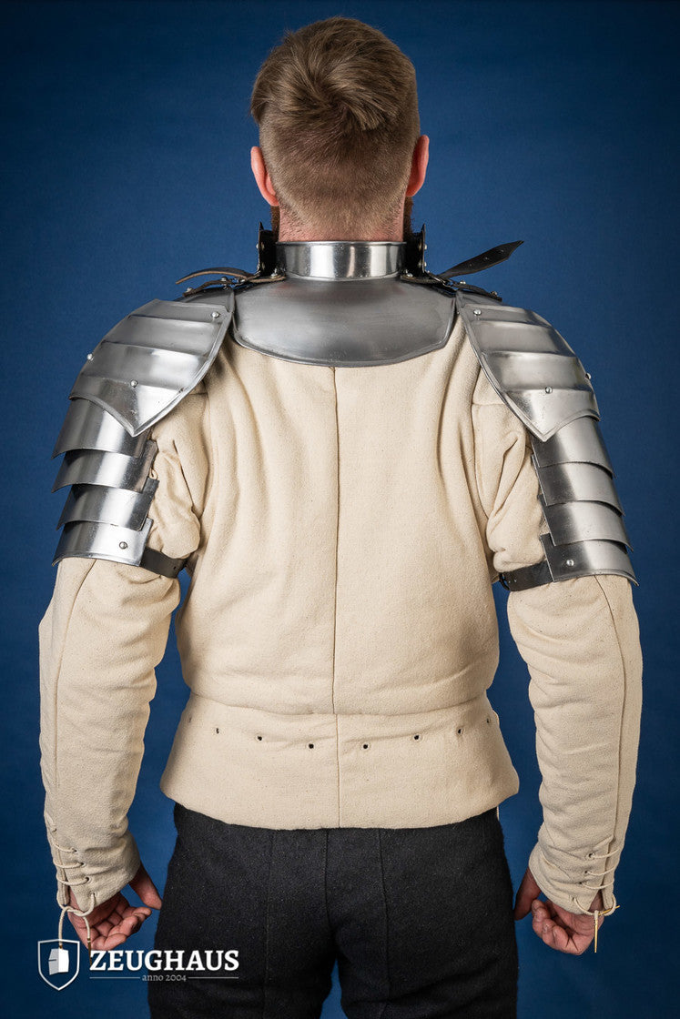 15th Century Polished Steel Pauldrons with Besagew - 1.6mm Medieval Armor Shoulder Protection for LARP, Cosplay & Historical Reenactment