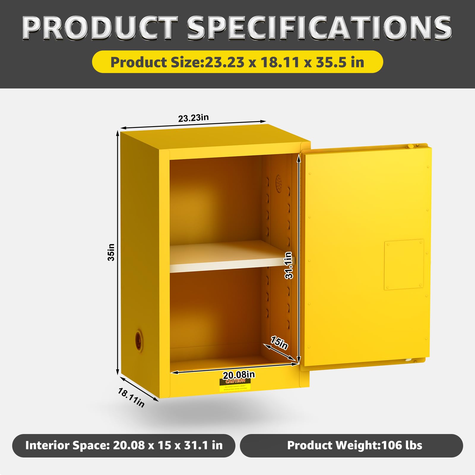 Vohala Galvanized Steel Flammable Storage Cabinet - Fireproof Safety Cabinet for Industrial Chemicals & Hazardous Materials (23.23