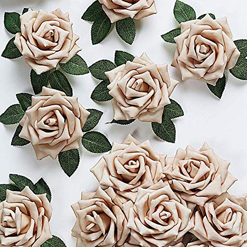 BalsaCircle 24 Champagne 5-Inch Foam Rose Stems - Artificial Flowers for Wedding Centerpieces, Birthday Party Decor, DIY Floral Arrangements - Perfect for Table Decorations, Bridal Showers & Home Decor