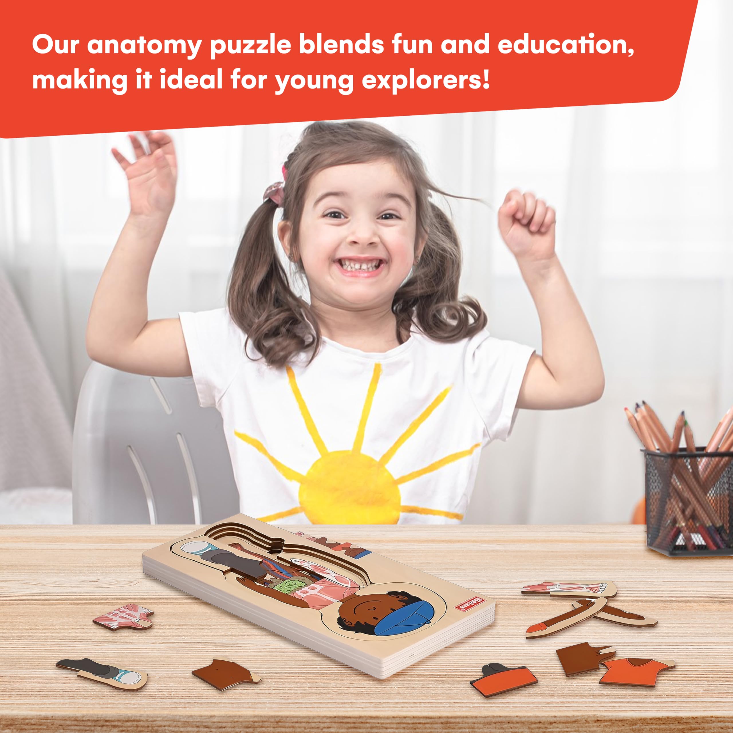 Kidzlane African American Boy Wooden Anatomy Puzzle for Toddlers & Kids - 29 Piece Educational Body Puzzle Set - Skeleton Learning Toy for Ages 3+ | STEM Learning, Preschool Classroom & Homeschool Activity