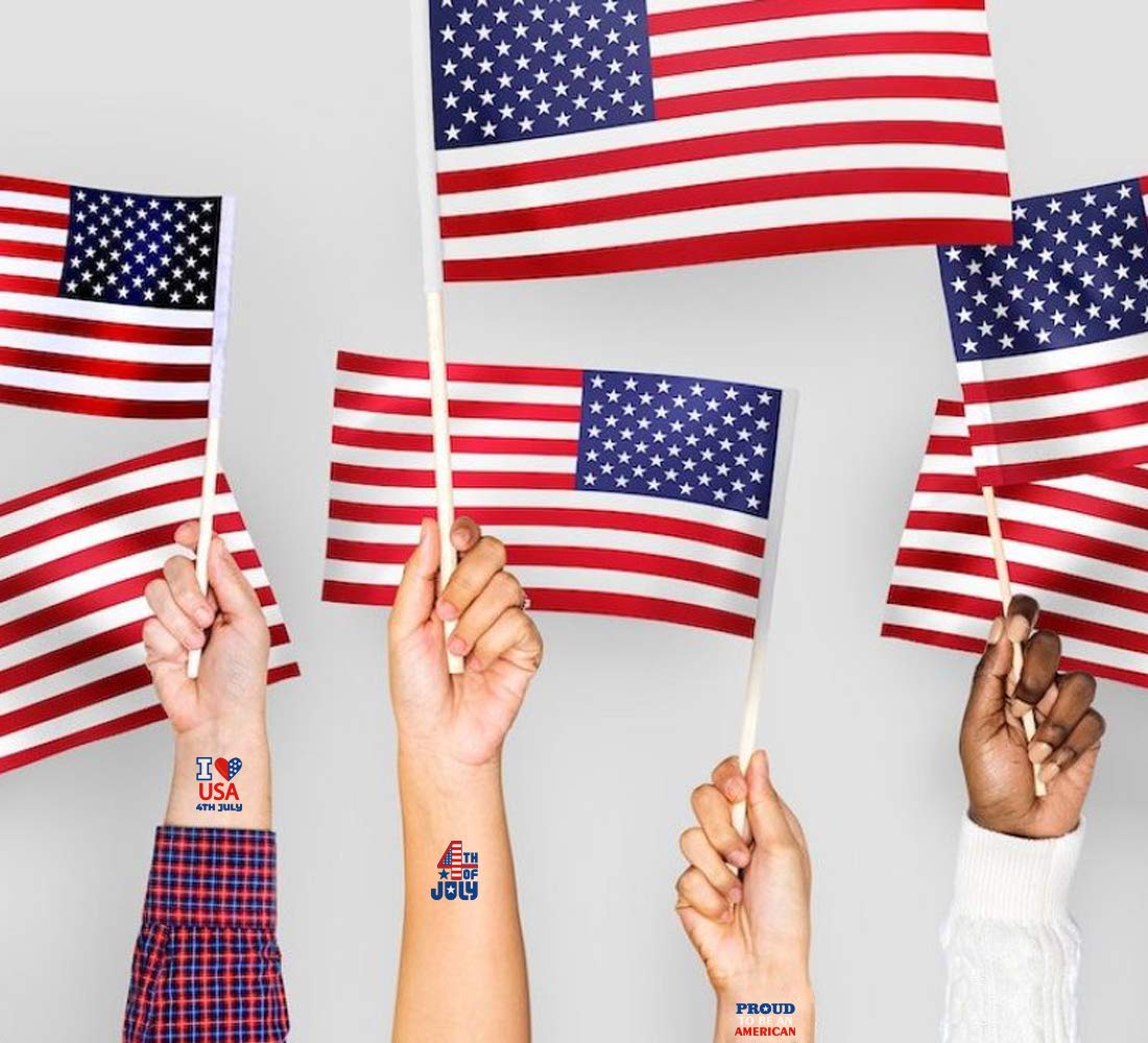 192PCS Patriotic Temporary Tattoos for 4th of July - American Flag Themed Independence Day Party Supplies, Memorial Day Decorations - Perfect for Independence Day Celebrations, BBQs, Pool Parties and Patriotic Events