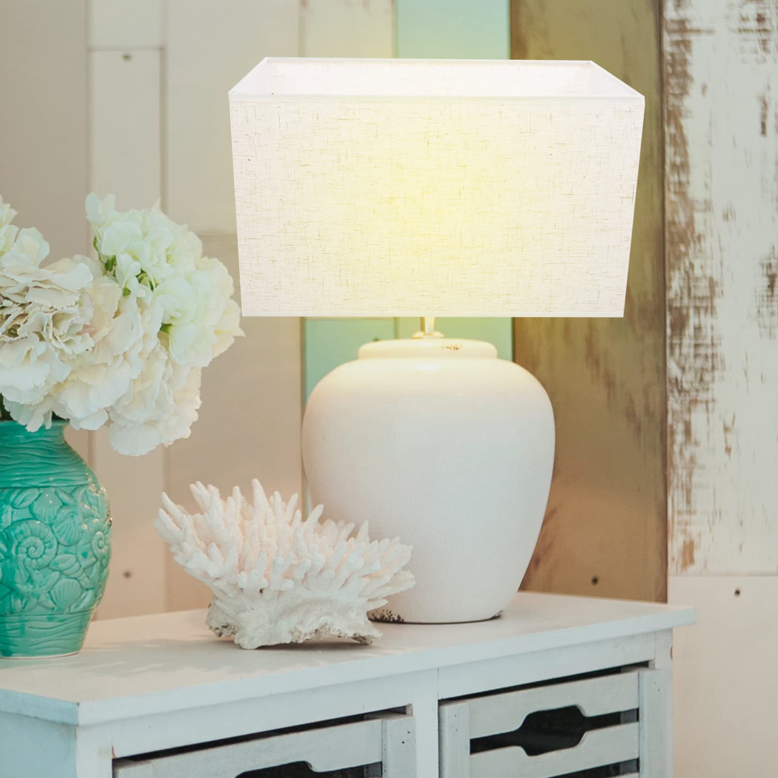 Beaupretty Clip-On Rectangular Fabric Lamp Shade - Beige LED Chandelier & Table Lamp Cover for Living Room, Bedroom, Office - Perfect for Ambient Lighting & Home Decor