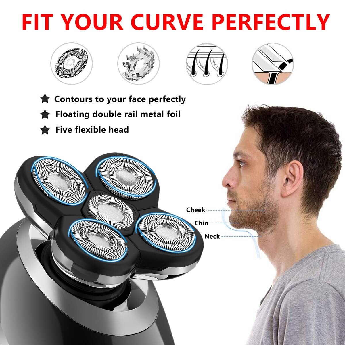 5-in-1 Electric Razor for Men - Rechargeable Beard Trimmer with 5D Floating Blades & Nose Hair Trimmer | Perfect for Travel, Grooming Kits & Daily Shaving