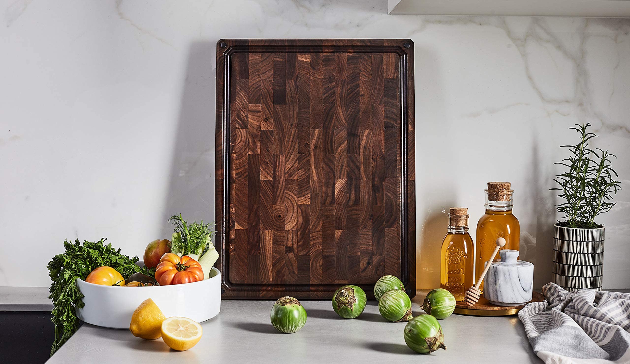 Premium Large End Grain Walnut Wood Cutting Board 17x13x1.5 Inch - Handcrafted in USA with Non-Slip Feet, Juice Groove & Sorting Compartments - Perfect for Kitchen Prep, Charcuterie Boards & Holiday Gifts (Includes Gift Box)