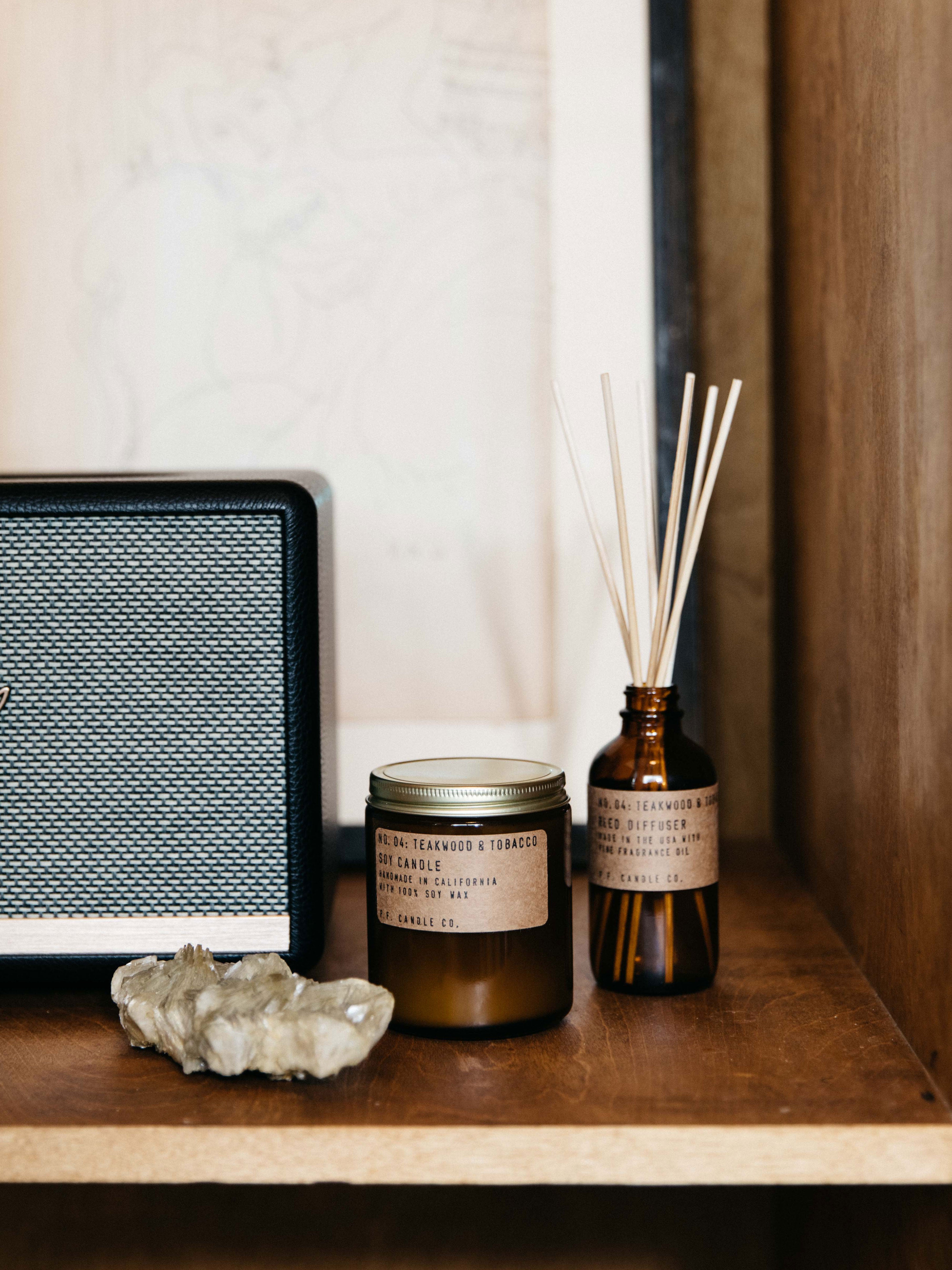 P.F. Candle Co 7.2oz Soy Candle - Teakwood & Tobacco Scent | Natural Soy Wax, Long-Lasting Fragrance | Perfect for Home, Office & Relaxation