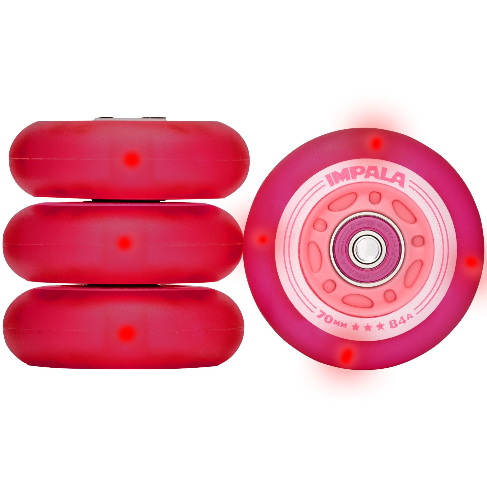 Impala 4 Pack LED Light Up Inline Skate Wheels - Pink & Red Glow Wheels for Roller Skates | Perfect for Night Skating, Roller Disco, and Outdoor Fun