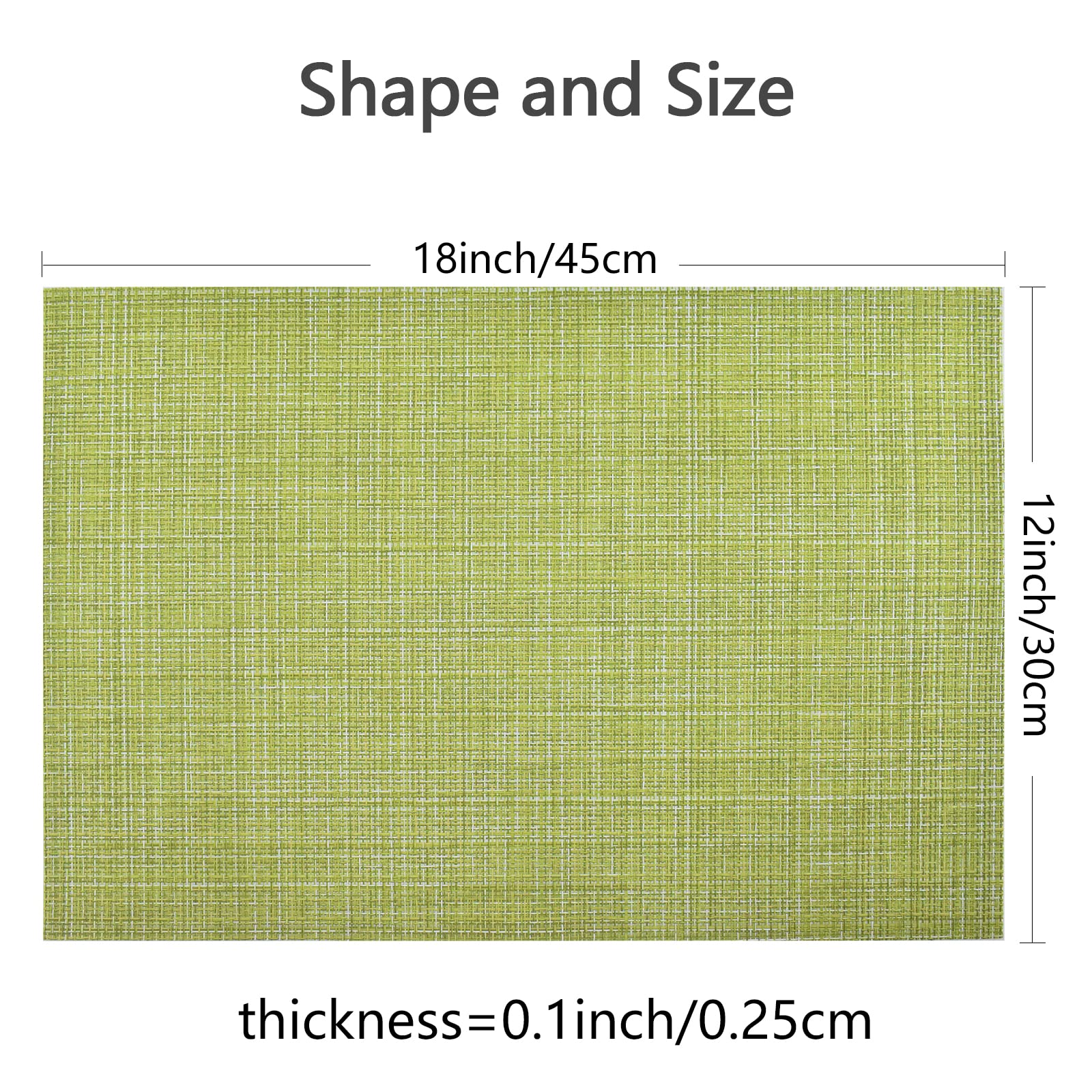 6-Piece Woven Vinyl Placemats Set - Waterproof & Washable for Indoor/Outdoor Use - Durable Table Mats for Dining, Picnics, and Parties (Green)