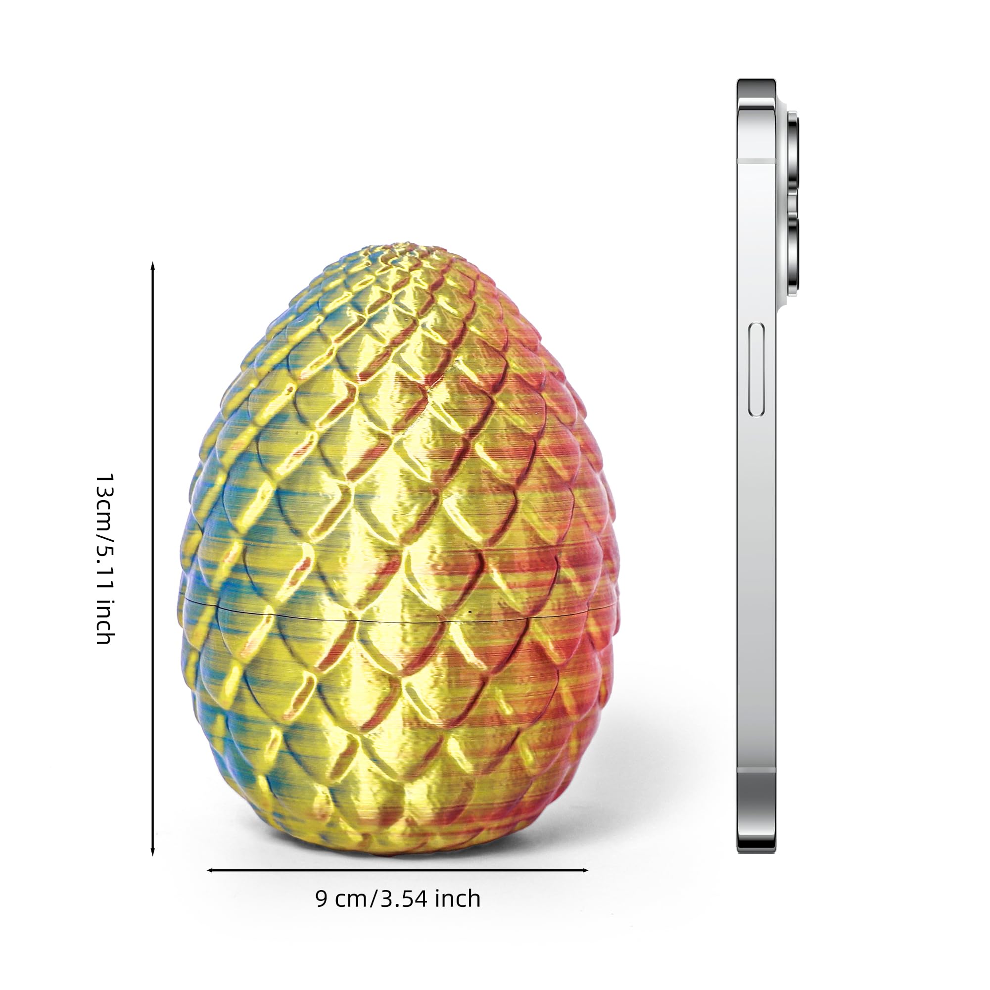 3D Printed Dragon Egg - Flexible Crystal Dino Toy for Easter, Birthday & Desk Decor (Gold Red Blue)