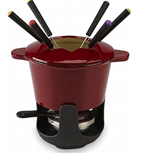10-Piece Enamel Cast Iron Fondue Set with Stainless Steel Forks - Perfect for Cheese, Chocolate & Meat Fondue Parties at Home