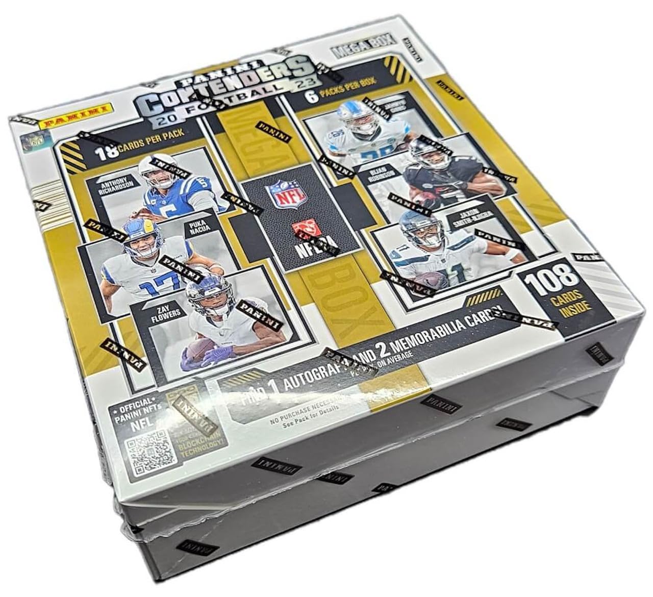 2023 Panini Contenders Football Mega Trading Card Box - 108 Cards with 1 Autograph & Teal Parallels - Collectible NFL Trading Cards for Sports Fans & Card Enthusiasts
