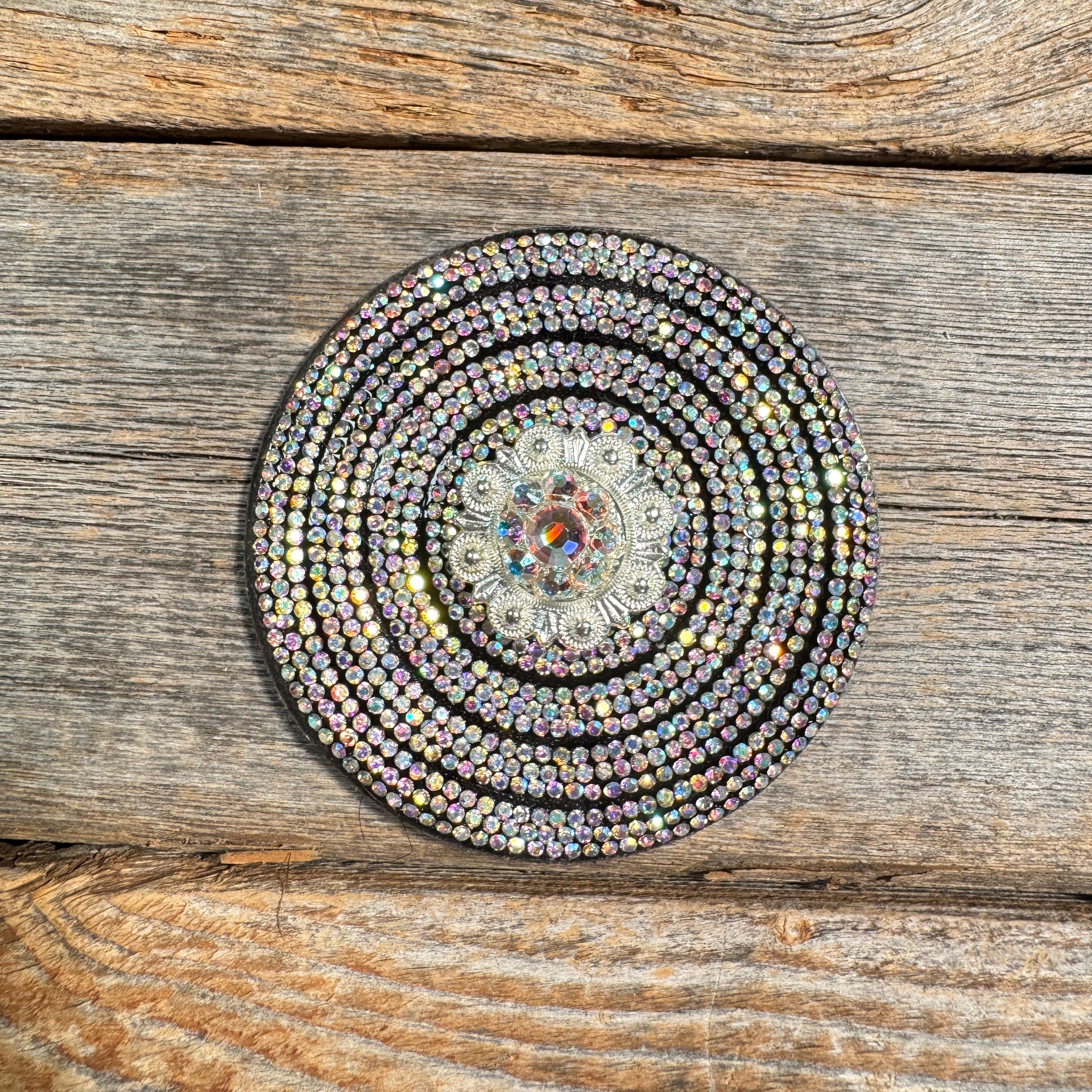 Black AB Crystal Rhinestone Rosette Conchos for Leather Craft, DIY Jewelry, and Western Wear Accessories – Perfect for Belts, Boots, and Handbags Decoration