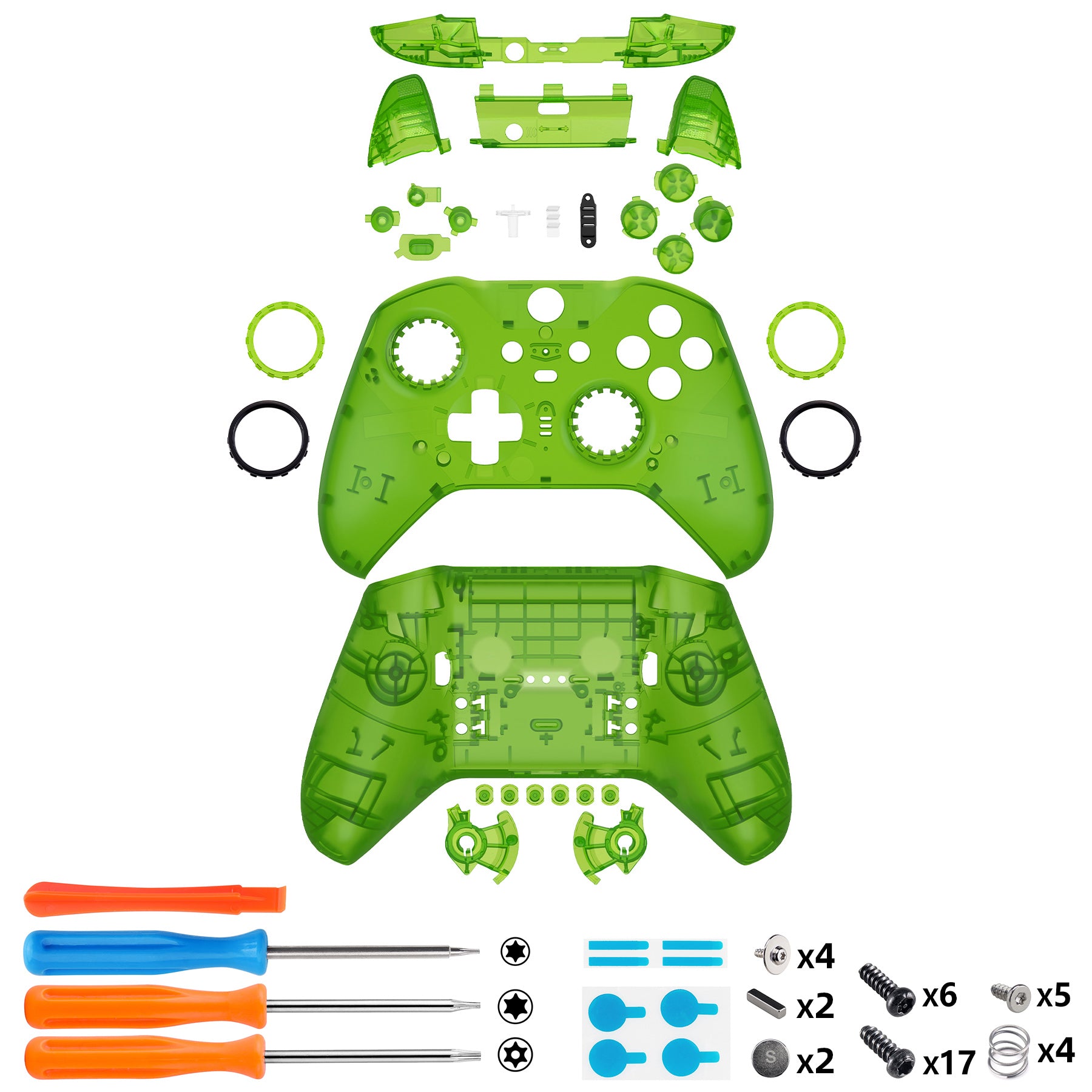 eXtremeRate Full Set Replacement Shell with Buttons for Xbox One Elite Series 2 & Elite 2 Core Controller (Model 1797) - Clear Green - Custom Mod Kit for Enhanced Gaming Experience