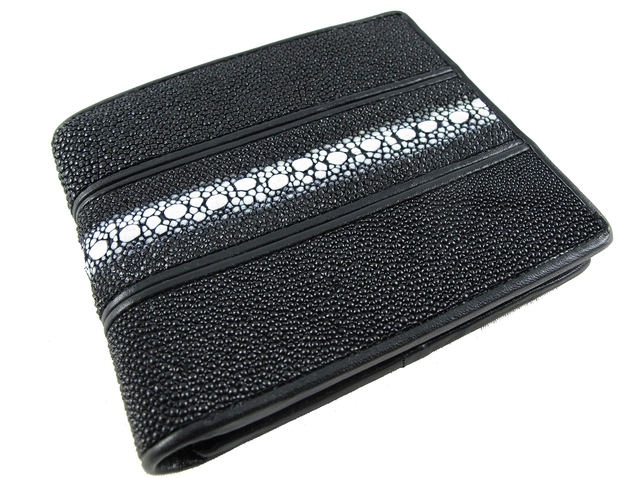 Genuine Row Diamond Stingray Skin Leather Bifold Wallet for Men - Luxury Slim RFID Blocking Credit Card Holder - Perfect for Business, Travel & Everyday Use