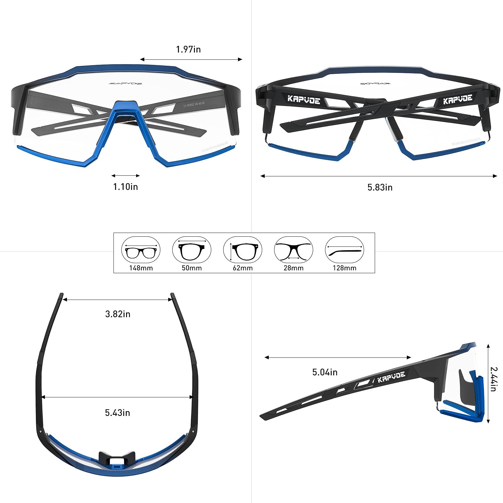KAPVOE Photochromic Cycling Glasses for Men & Women - MTB Clear Lens Transition Sunglasses for Mountain Biking & Road Cycling - Perfect for Outdoor Sports & Sunny Day Rides