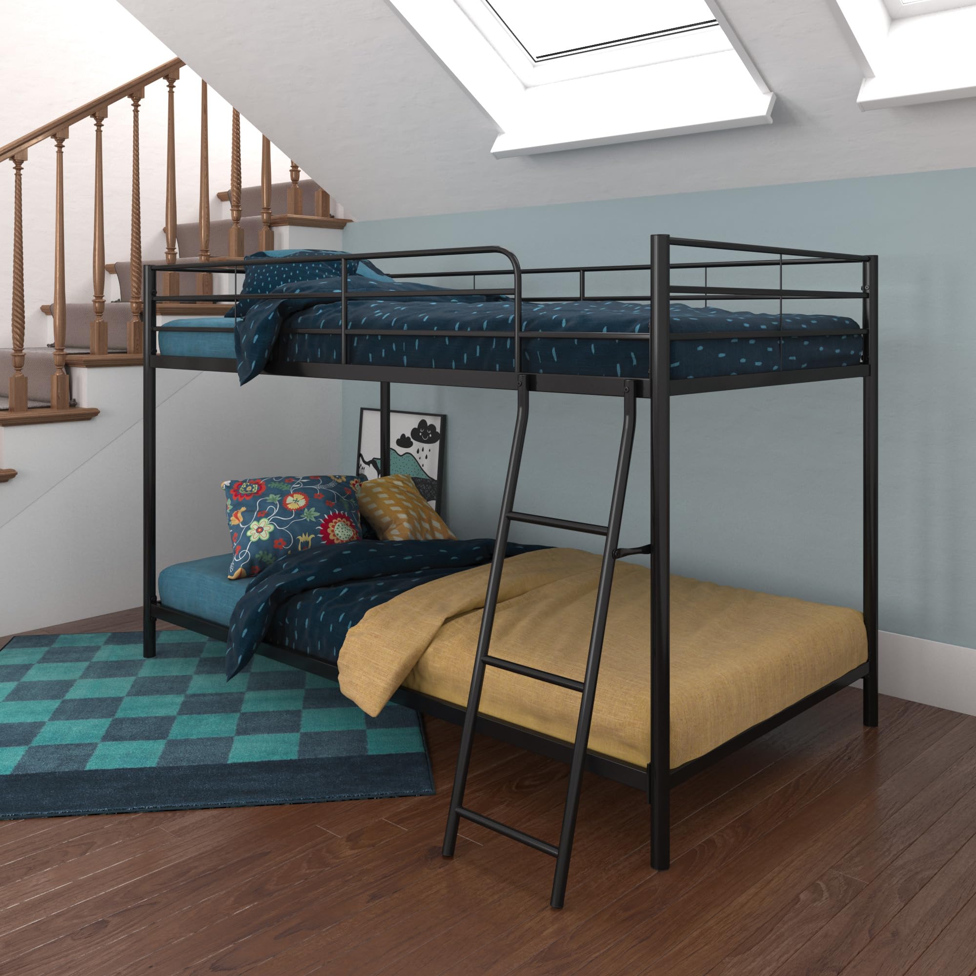 DHP Junior Twin over Twin Bunk Bed - Space Saving Kids Bunk Bed with Full-Length Safety Guardrails in Black | Perfect for Small Bedrooms, Kids' Rooms & Shared Spaces
