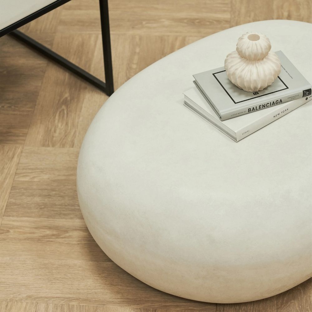 ROCCO 73cm White Concrete Pebble Coffee Table - Indoor & Outdoor Use for Patio, Garden, and Living Room Decor