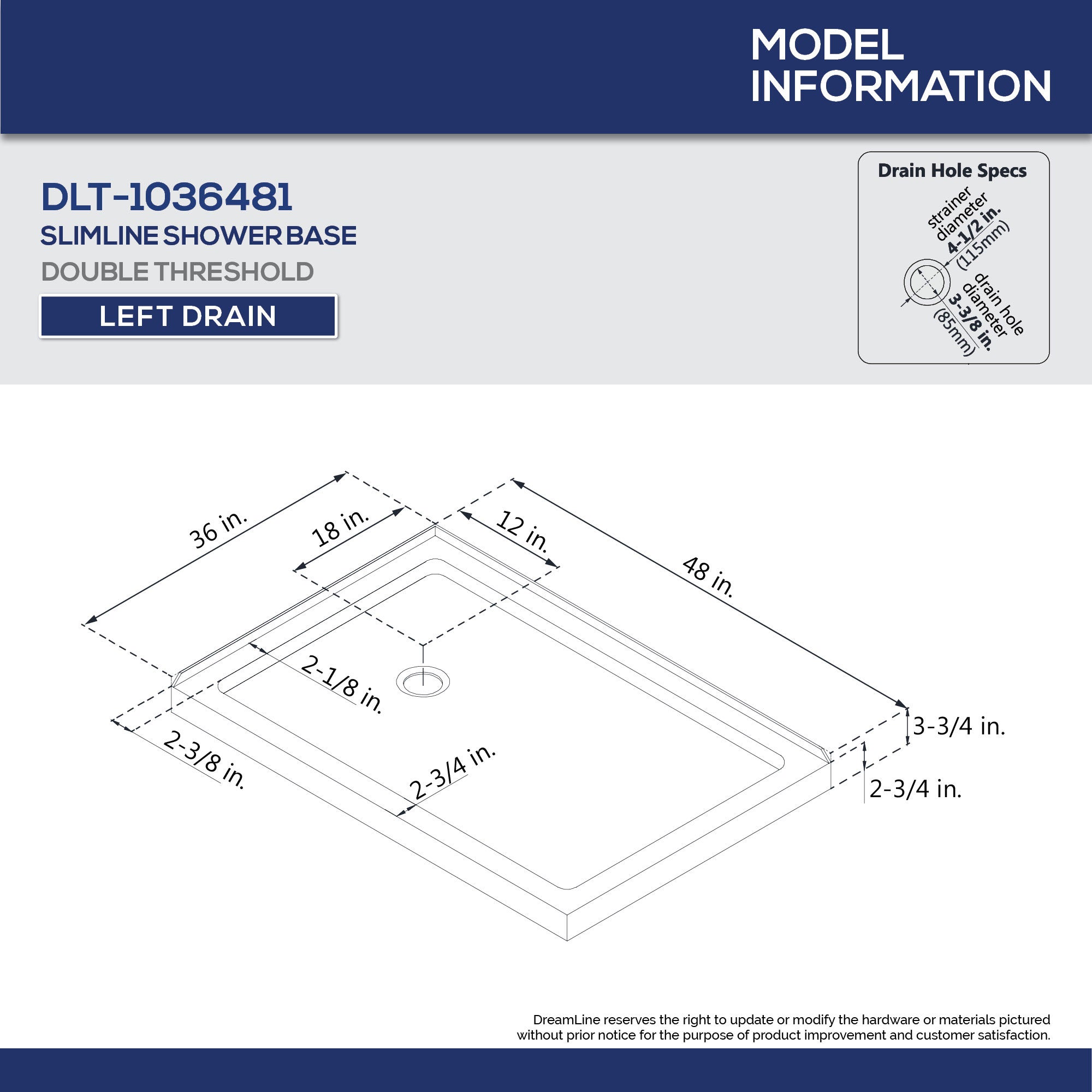 DreamLine Flex 36x48x74.75 Inch Semi-Frameless Pivot Shower Enclosure Kit with SlimLine Base - Modern Bathroom Upgrade for Small Spaces, Easy Installation for Home Renovation