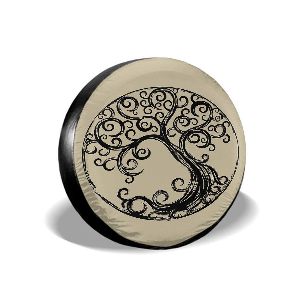 Universal 15in Spare Tire Cover - Leaf & Root Art Design, Durable Polyester for Trailer, RV, SUV, Truck & Camper | Waterproof & UV Resistant for Outdoor Adventures & Road Trips