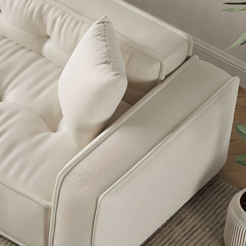 Stylish Minimalist Off-White Loveseat Sofa with 3 Decorative Throw Pillows - Perfect for Small Living Rooms, Apartments & Cozy Reading Nooks