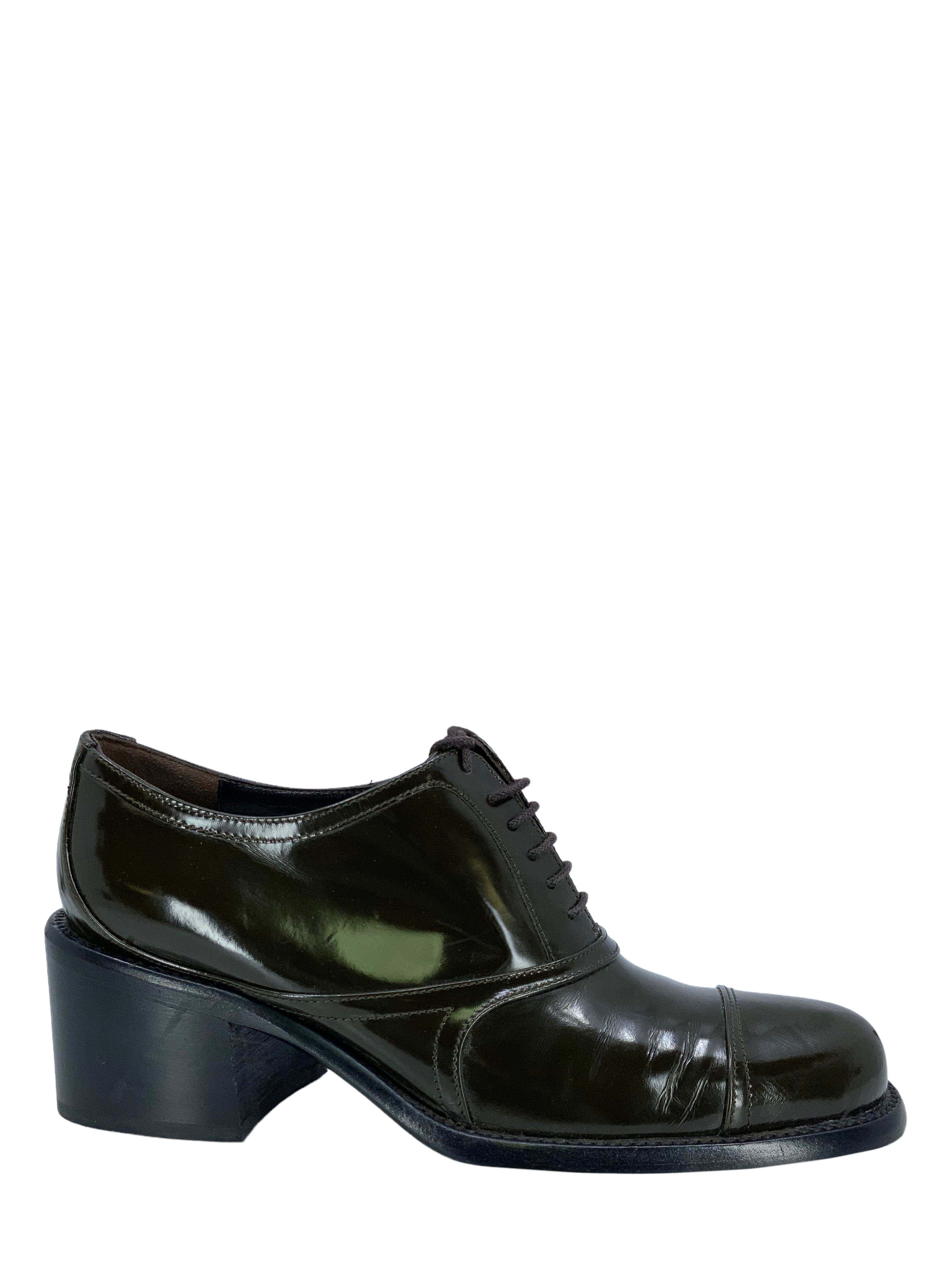PRADA Leather Lace-Up Loafers Women's Size 7 - Classic Comfortable Dress Shoes for Office, Party & Formal Occasions