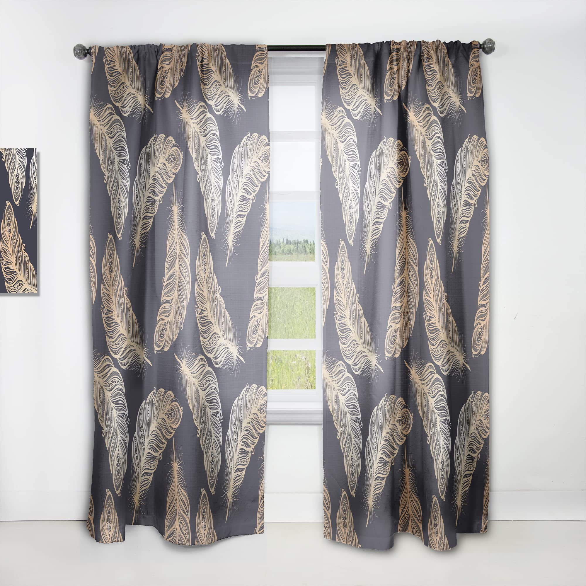 DesignQ Thermal Insulated Blackout Curtains - Feather Pattern Window Drapes for Bedroom & Living Room, 52x120 Inches Single Panel, Noise Reducing & Energy Saving for Better Sleep & Home Decor