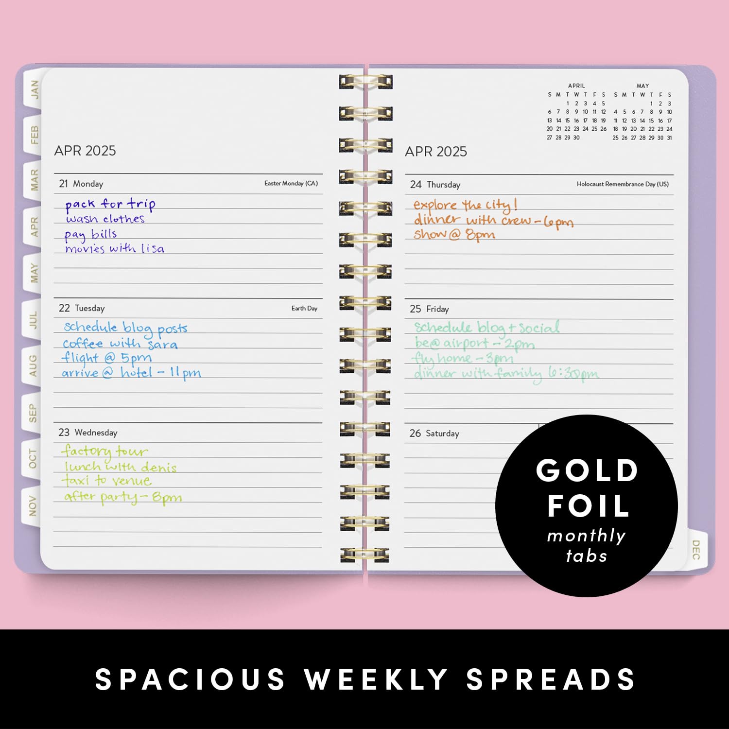PAPERAGE 2025 Weekly Monthly Spiral Planner - Dark Green 12-Month Academic Planner (Jan-Dec 2025) 5.5