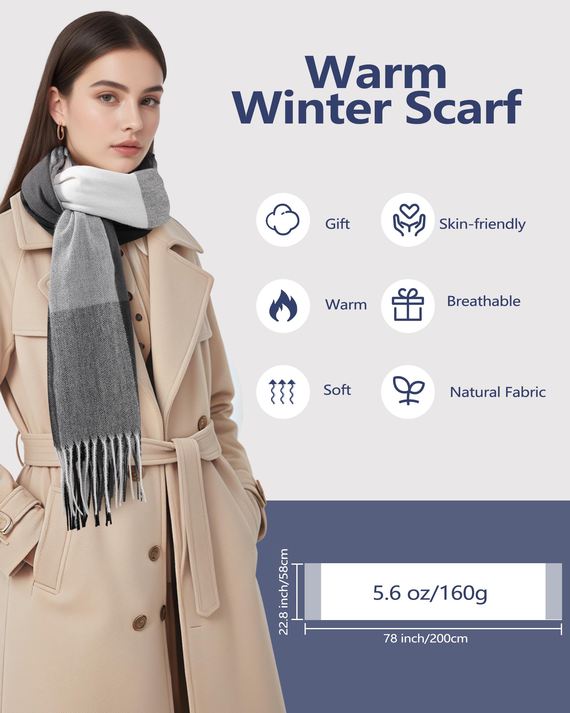 Luxury Cashmere Winter Scarves for Women - Soft Plaid Blanket Scarf 79