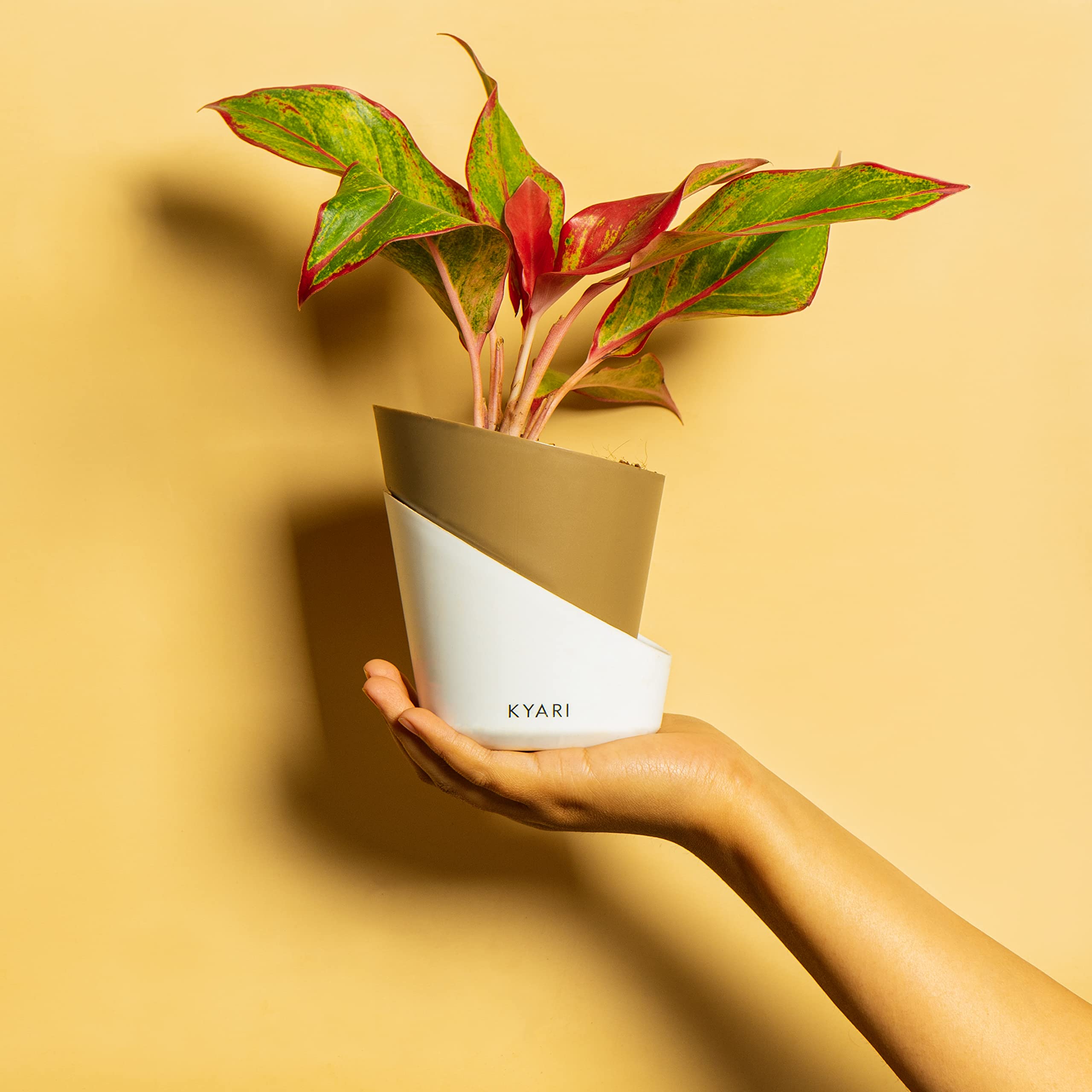 KYARI Set of 3 Self-Watering Plant Pots in Dusky Brown - Indoor Flower Planters for Home, Office Decor - Perfect for Living Room, Kitchen, Bedroom, Tabletop & Gifts | Ideal for Succulents, Herbs & Small Houseplants (Plants Not Included)