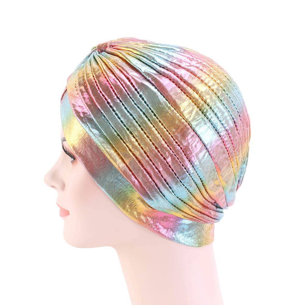 Glitter Laser Flower Turban - Colorful Stretchy Beanie Cap & Hair Wrap for Women | Perfect for Yoga, Beach, and Casual Wear