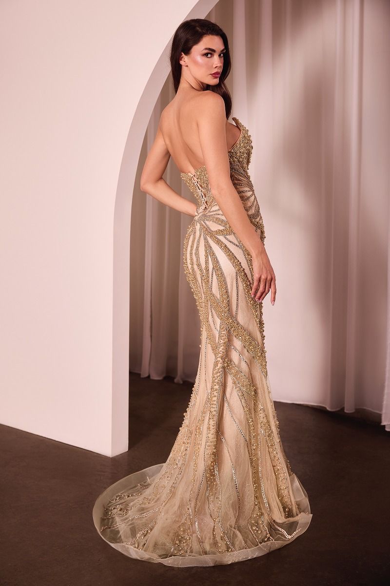 Adrienne Gown - Pearl & Crystal Strapless Fitted Evening Dress for Prom, Wedding & Special Occasions