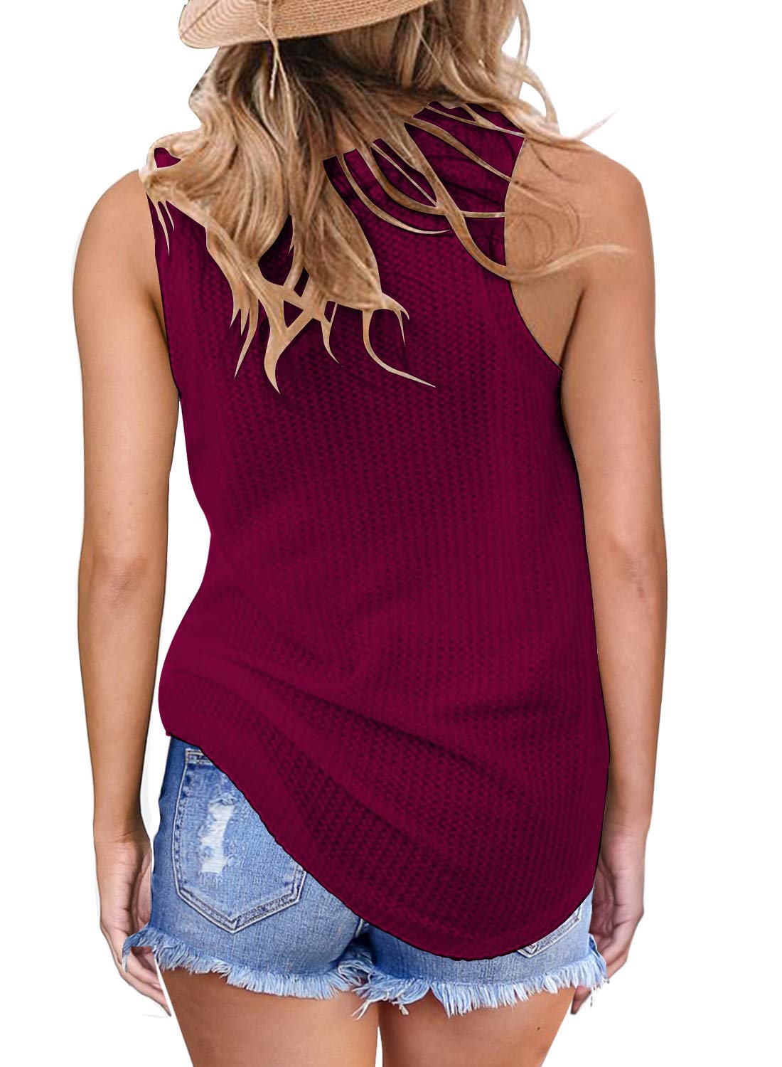 MIHOLL Women's Sleeveless Twist Knot Waffle Knit Tank Top - Cute Casual Summer T-Shirt for Beach, Vacation & Everyday Wear