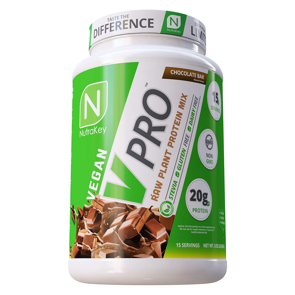 NutraKey V-Pro Organic Vegan Raw Plant Protein Powder - 20g Protein, Low Carb, Gluten Free, Chocolate Flavor (2-Pound) for Smoothies, Baking & Post-Workout Recovery