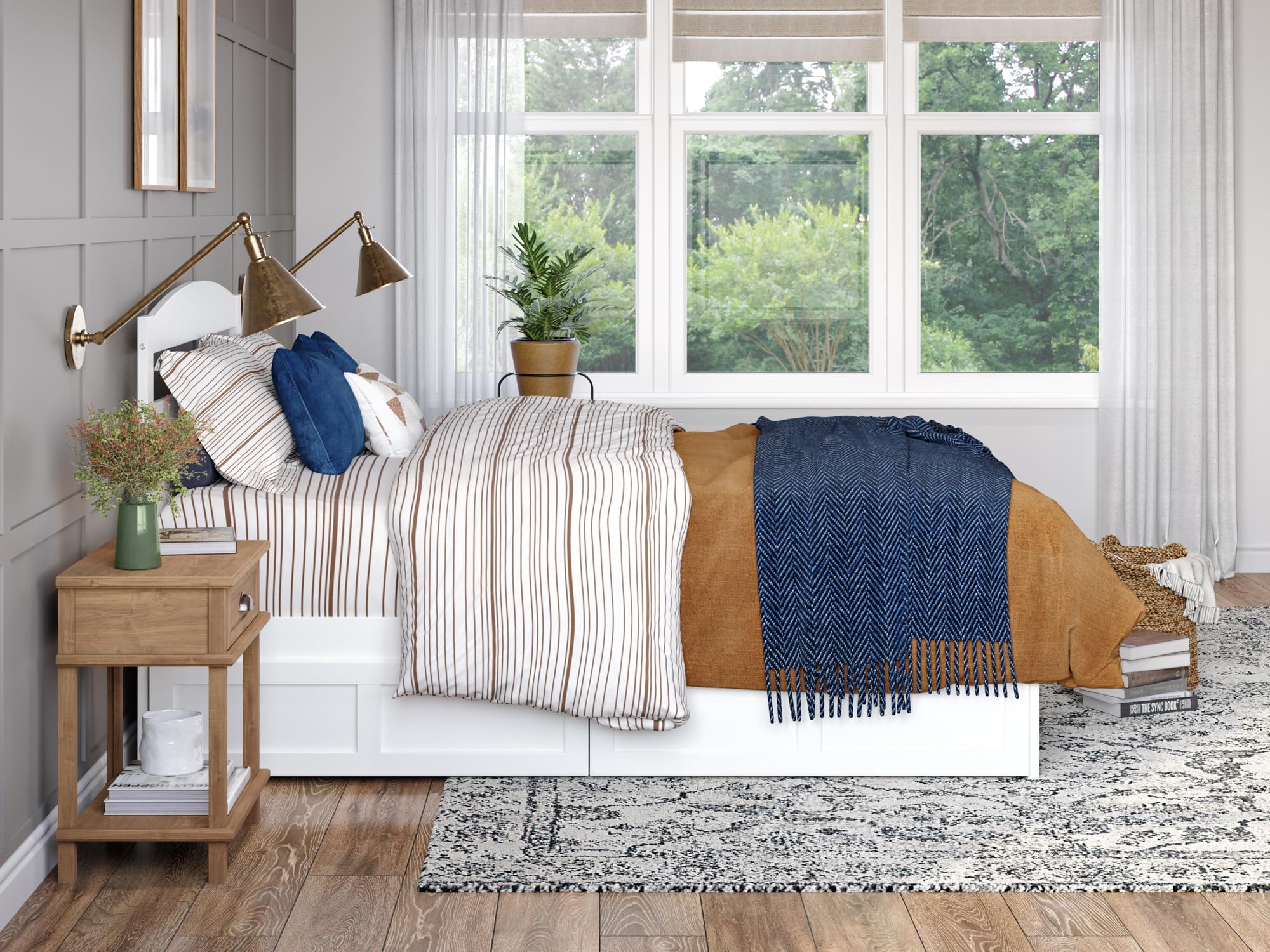 AFI Warren Full Size Platform Bed Frame with Storage Drawers (Set of 2) & Built-in USB Charging Ports - White Modern Bedroom Furniture for Small Spaces & Studio Apartments