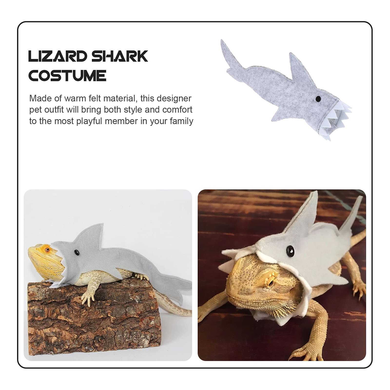 Reptile Supplies 2pcs Lizard Shark Suit - Cute Pet Costume Jumpsuit for Small Reptiles - Perfect for Halloween & Photo Shoots