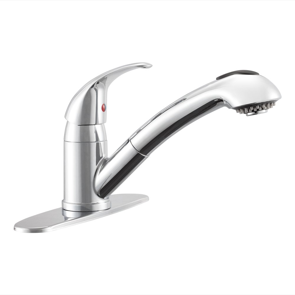 Dura Faucet DF-NMK852-CP RV Pull-Out Swivel Single Handle Kitchen Sink Faucet - One-Hole Chrome Finish for RV, Camper, Tiny Home & Mobile Kitchen Installation