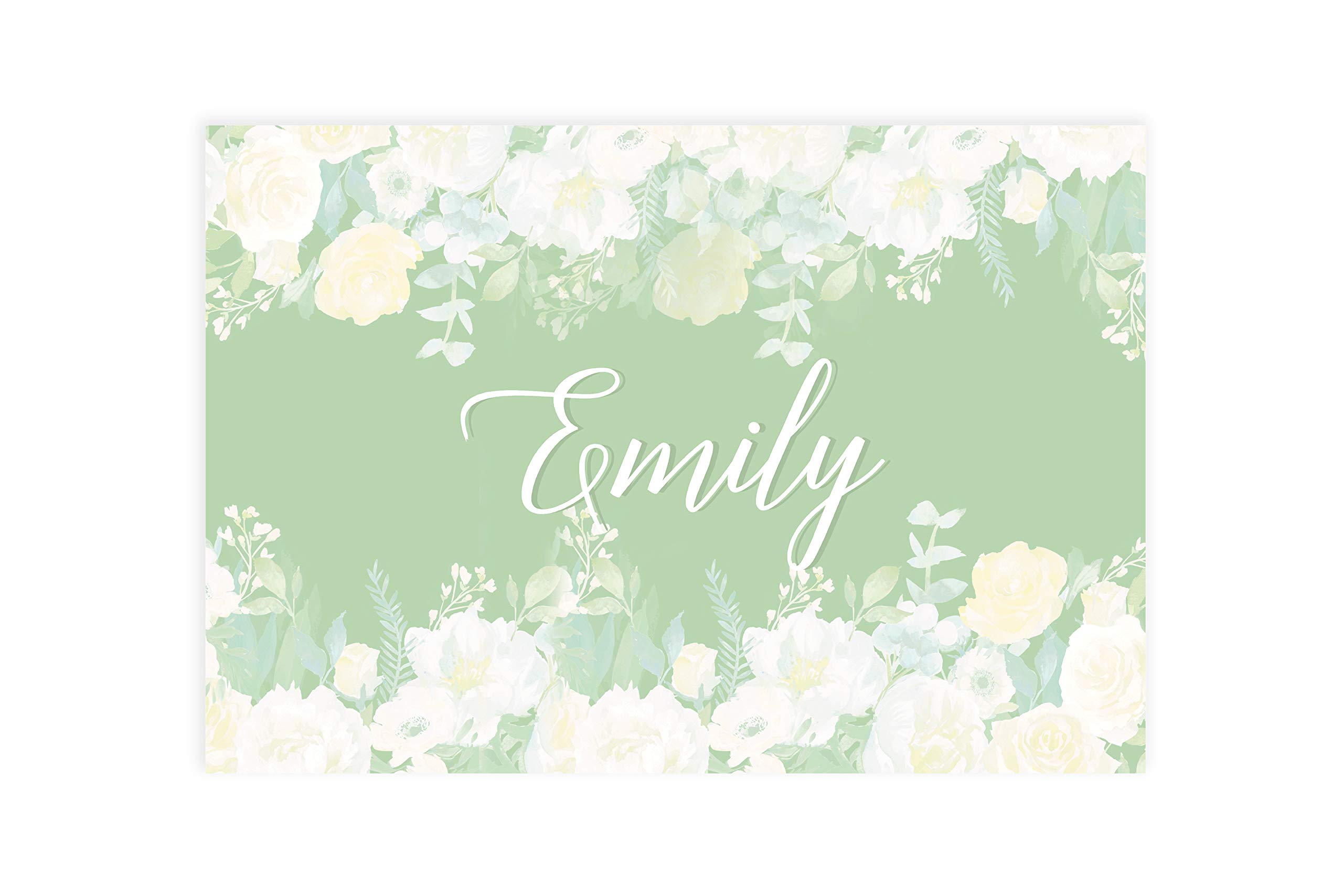 Custom Personalized Disposable Paper Placemats 12x18 Inch - Set of 25 Mint Green Floral Design - Elegant Tableware for Wedding, Bridal Shower, Baby Shower & Holiday Parties - Perfect for Dining Decorations & Table Settings