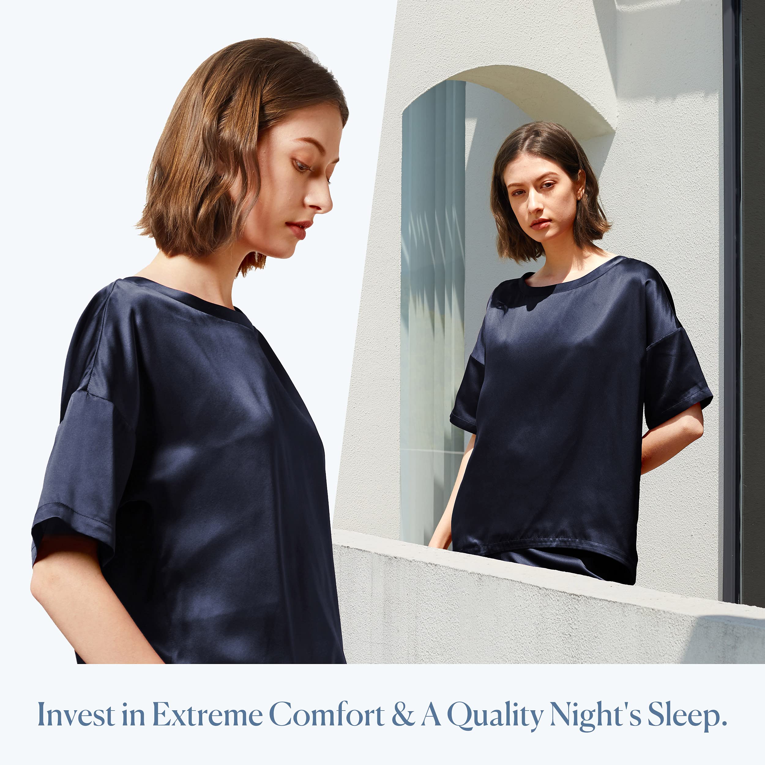 Mommesilk 100% Mulberry Silk Pajama Set for Women - Half Sleeve Washable Silk PJs - Summer Sleepwear & Loungewear - Perfect for Relaxing at Home, Spa Days and Vacation Getaways