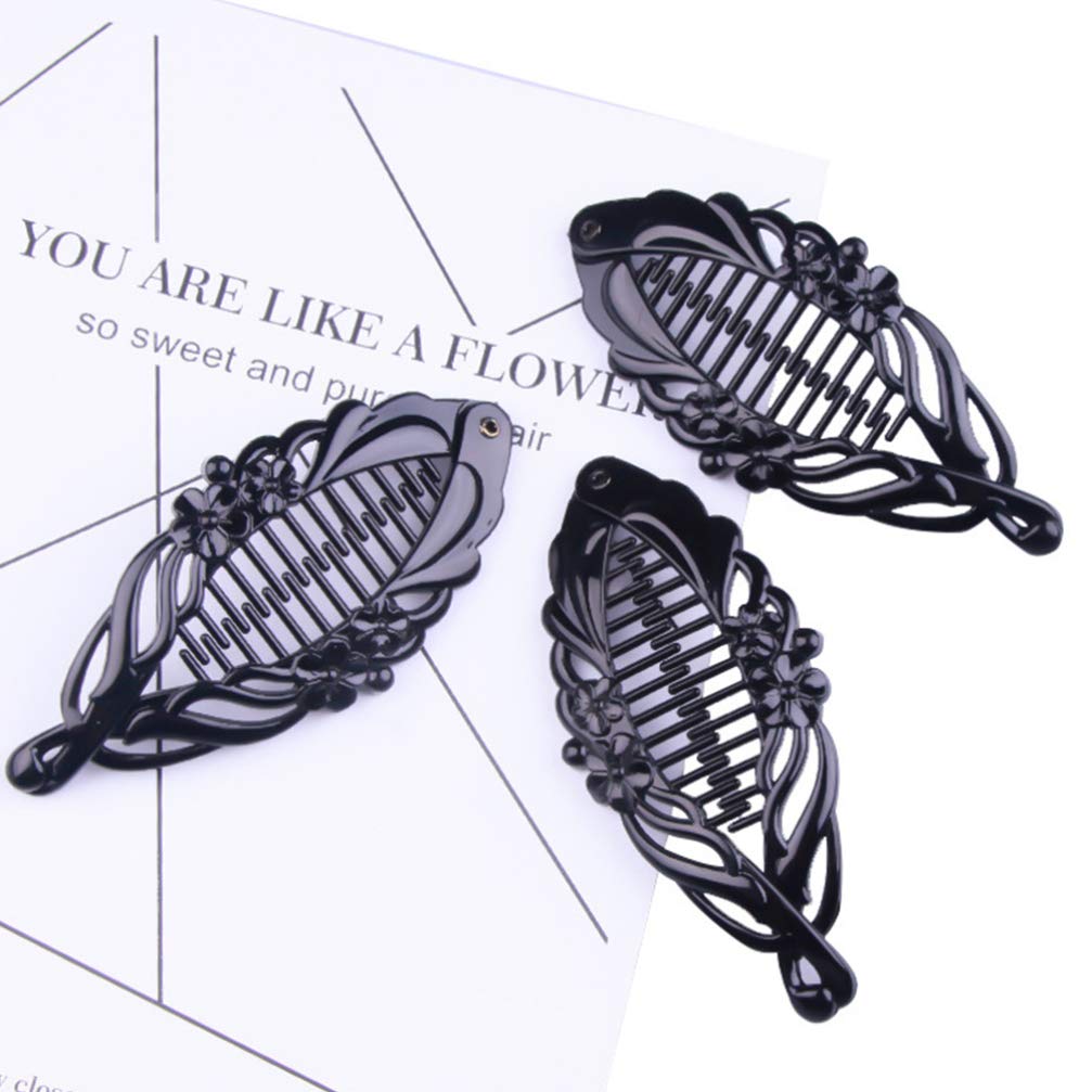 Beaupretty 5-Pack Black Floral Banana Hair Clips - Women's Hair Accessories for Ponytail, Fishtail Braids & Everyday Styling | Perfect for Work, Parties & Casual Outfits