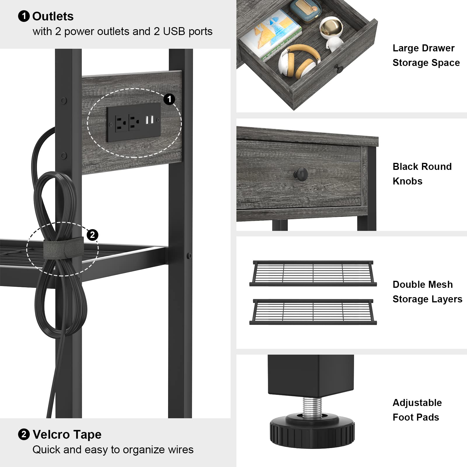 Grey Oak Console Table with Outlets & USB - 32