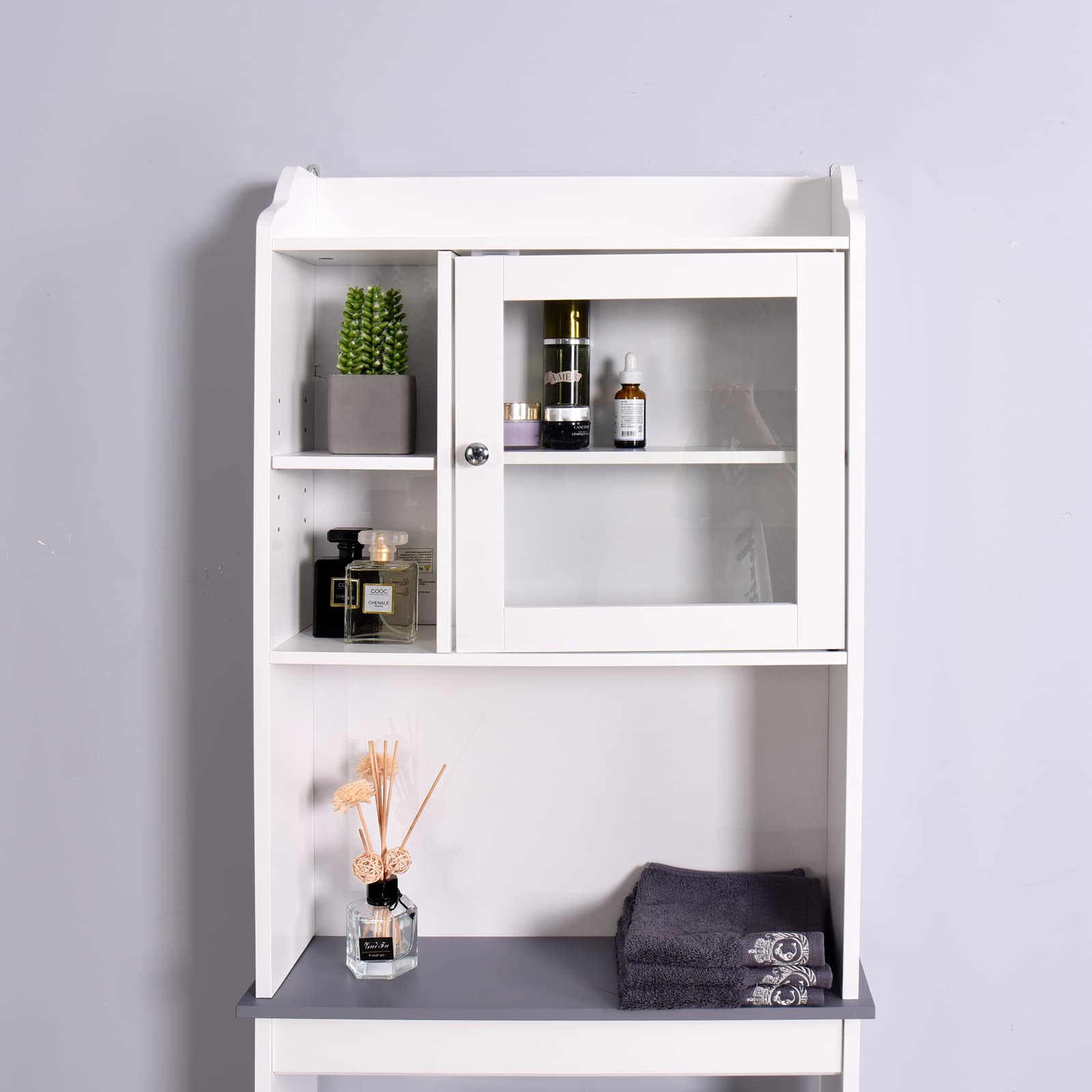 Over The Toilet Storage Cabinet with Adjustable Shelves & Glass Door - 23