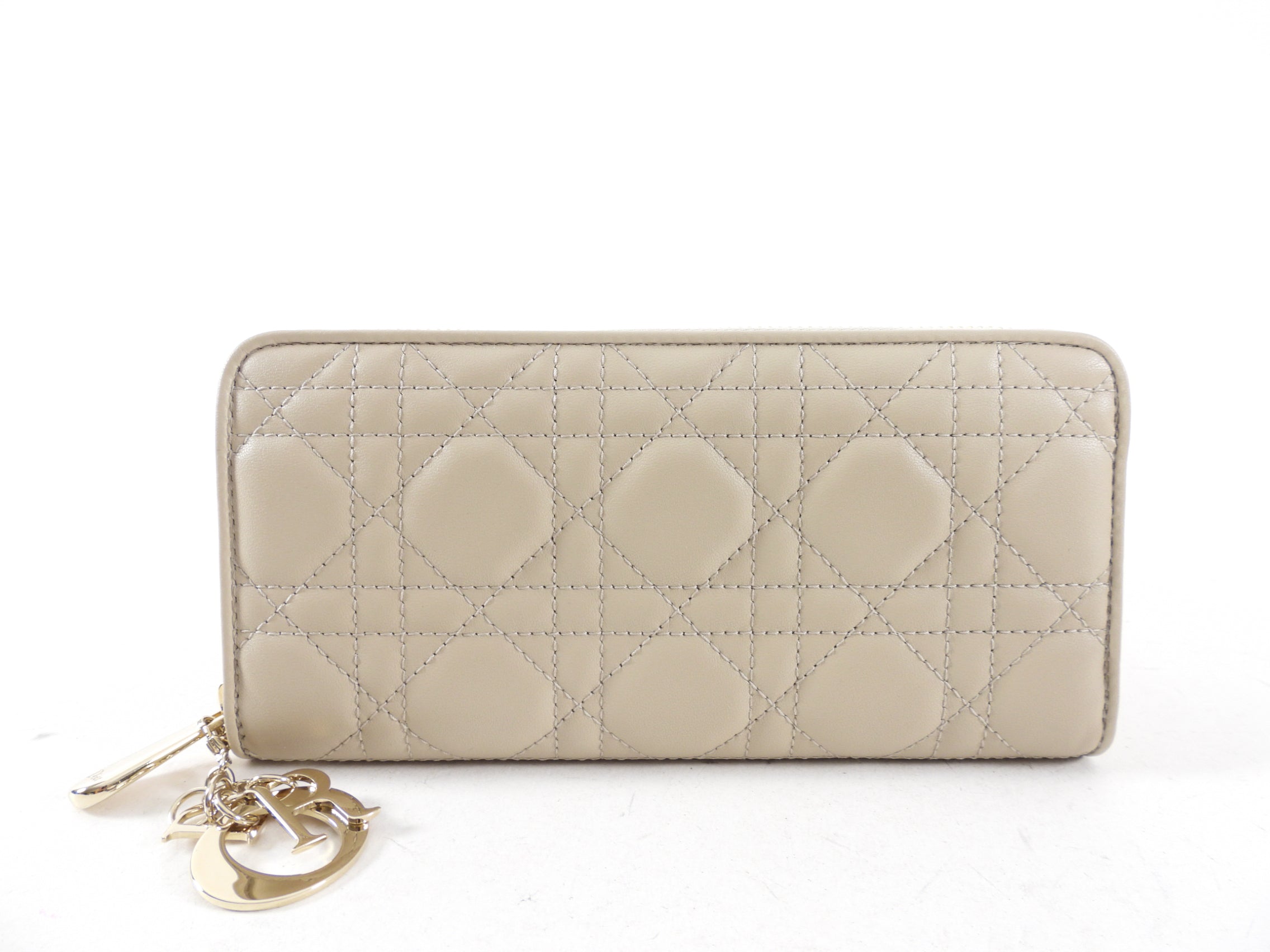 Christian Dior Lady Dior Light Beige Cannage Lambskin Voyageur Wallet - Luxury Designer Wristlet for Women | Perfect for Travel, Parties & Everyday Use