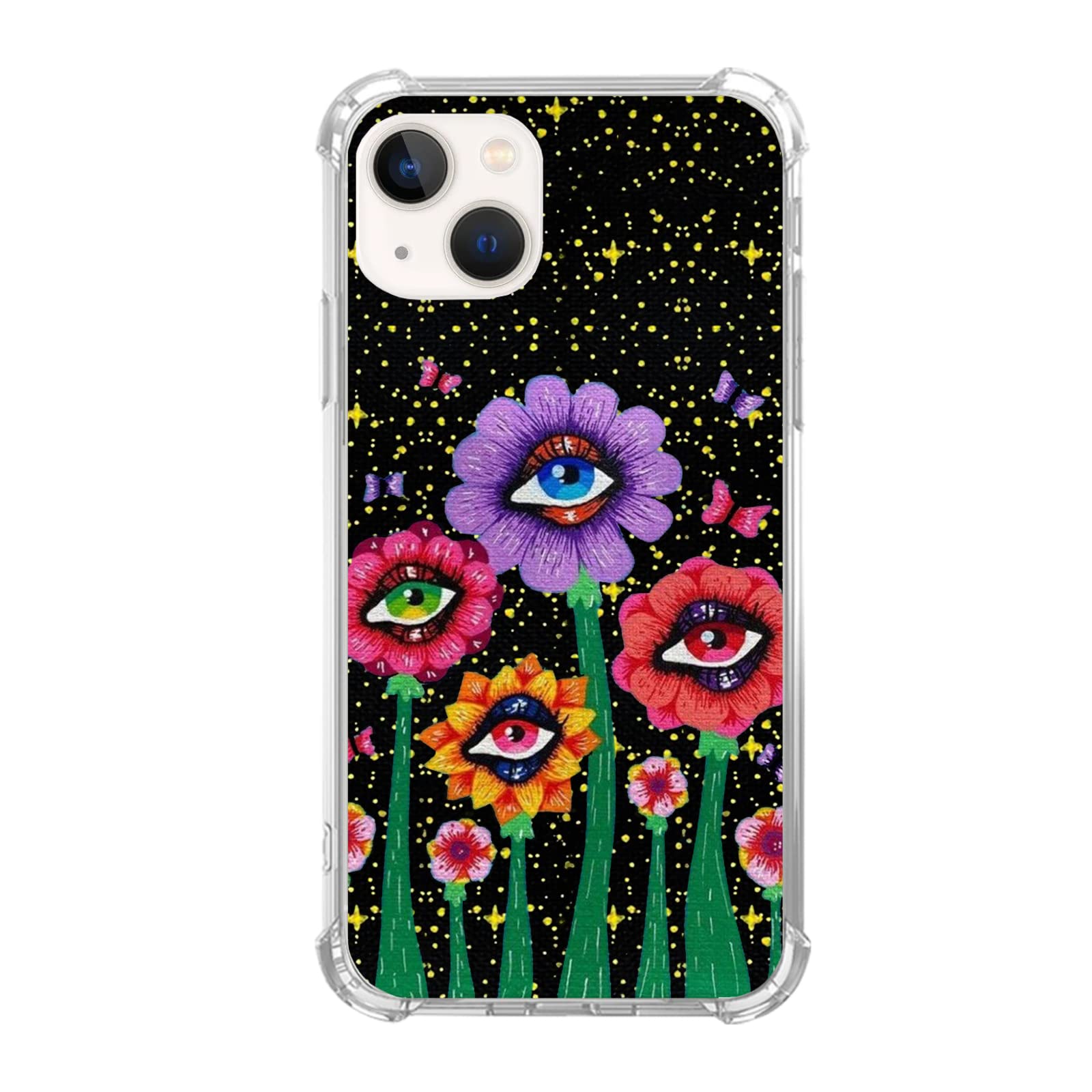 **Hippie Eye Flowers Phone Case for iPhone 13 - Trippy Colorful Floral Design, Trendy TPU Bumper Case for Women & Men - Perfect for Music Festivals, Boho Style & Everyday Protection**