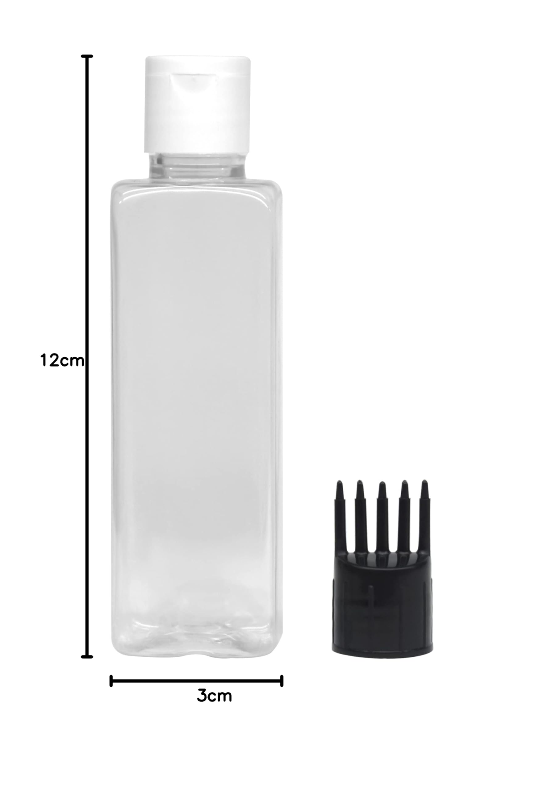 MeeTo 1 Root Comb Applicator Empty Rectangular Bottle with Flip Top Cap - Transparent Plastic Bottle for Hair Oil, Shampoo, Medicine & Dye - Perfect for Salon, Home Hair Care & DIY Beauty Treatments