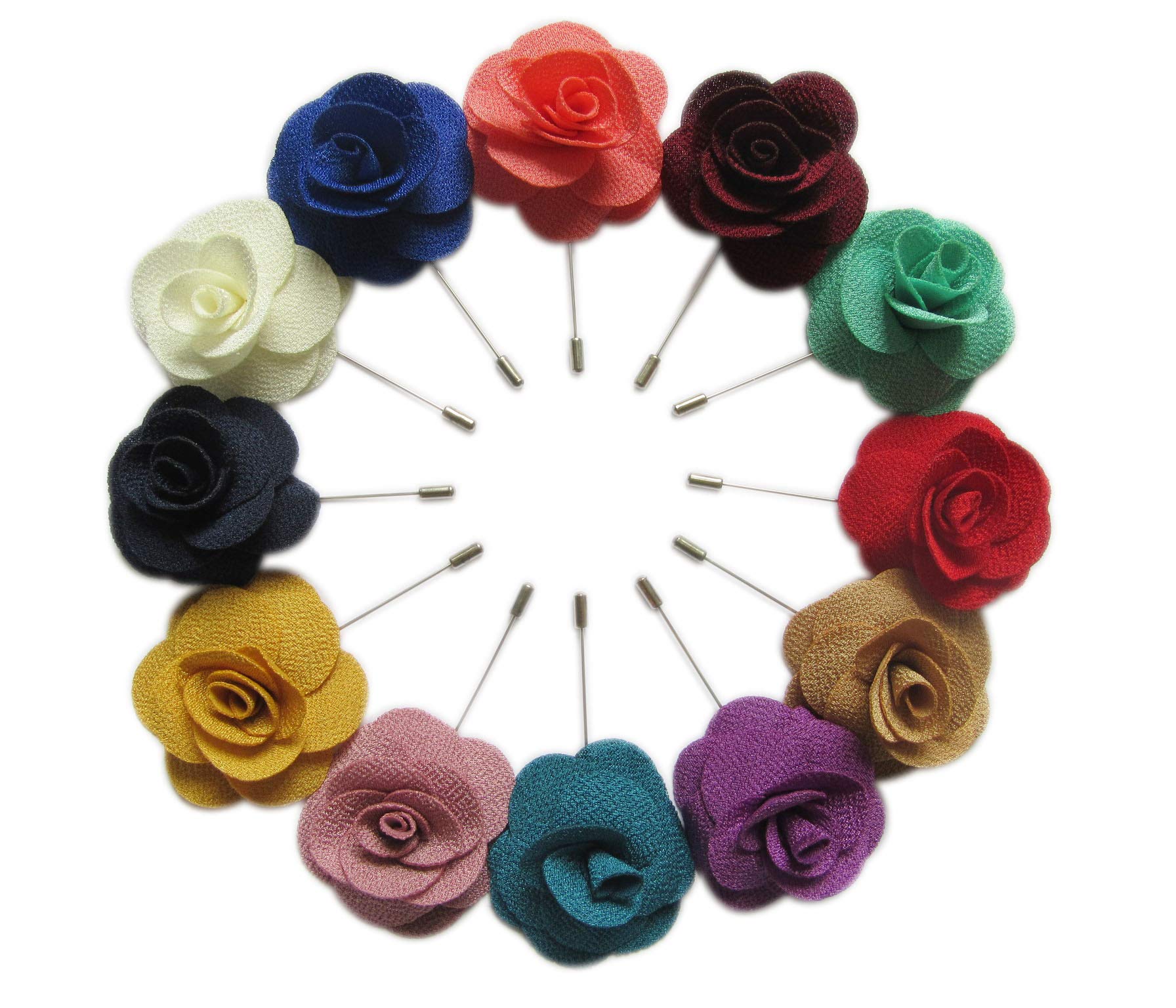 YYCRAFT 12 PCS Fabric Rose Boutonniere Pins for Men - 2.25 Inch Wedding, Business & Party Lapel Flower Pins - Perfect for Suits, Tuxedos & Formal Events