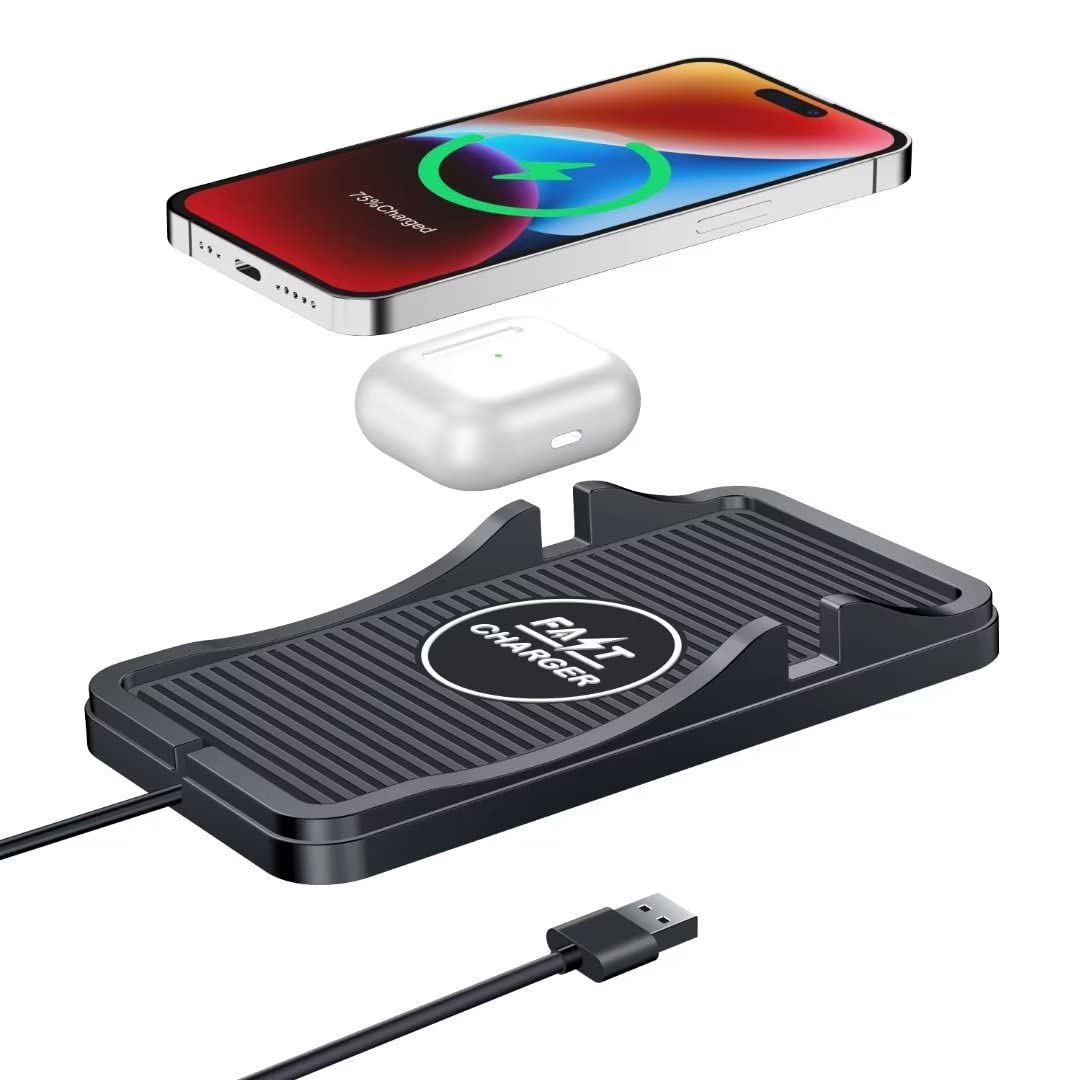 15W Fast Wireless Car Charger Pad - Qi Certified Phone Holder for iPhone 14/13/12/11/X, Samsung S21/S20/S10/S9, LG - Perfect for Commuting & Road Trips