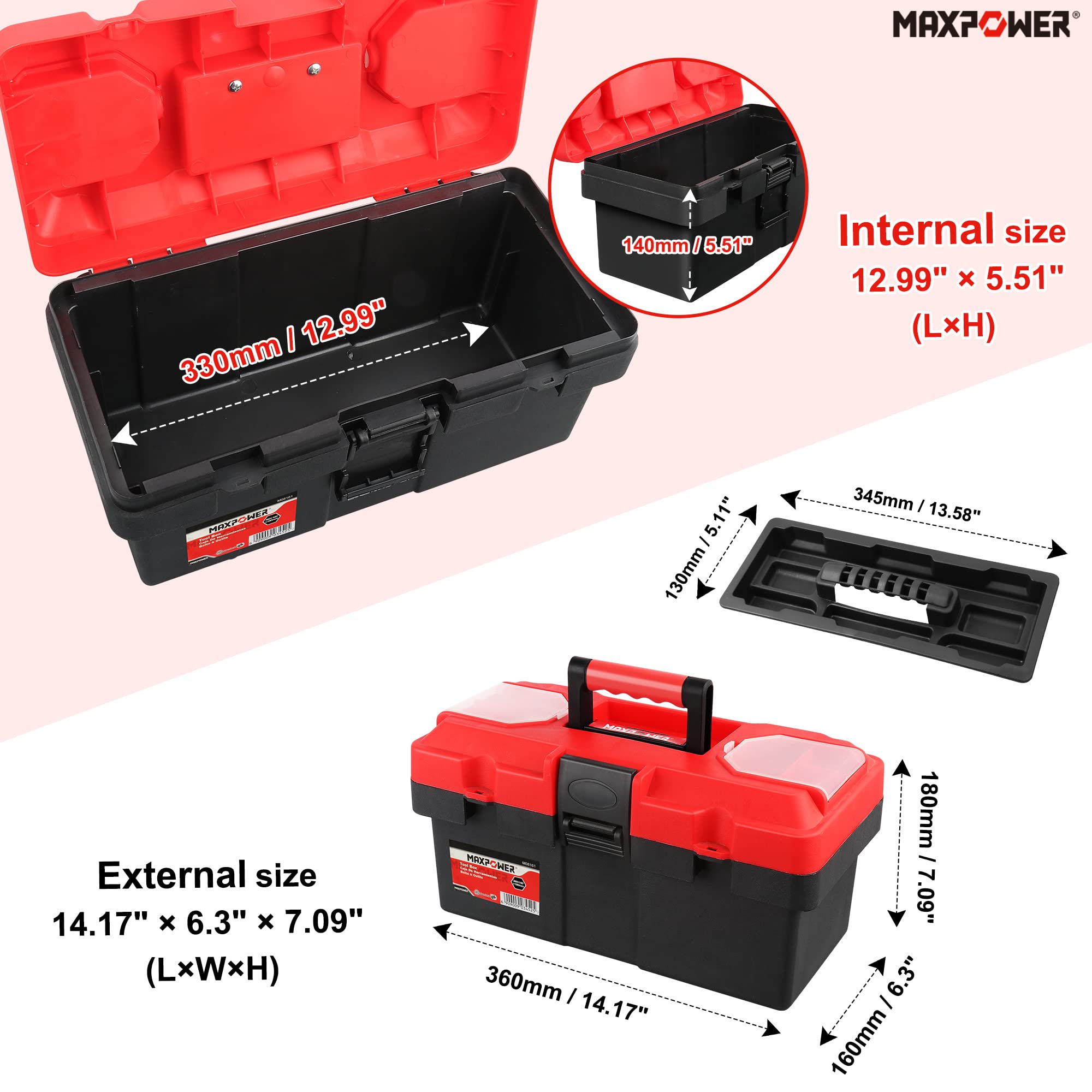 MAXPOWER 17 Inch Heavy Duty Metal Tool Box & 14 Inch Durable Plastic Tool Box Set - Perfect for Home, Garage, Workshop, and Job Site Organization