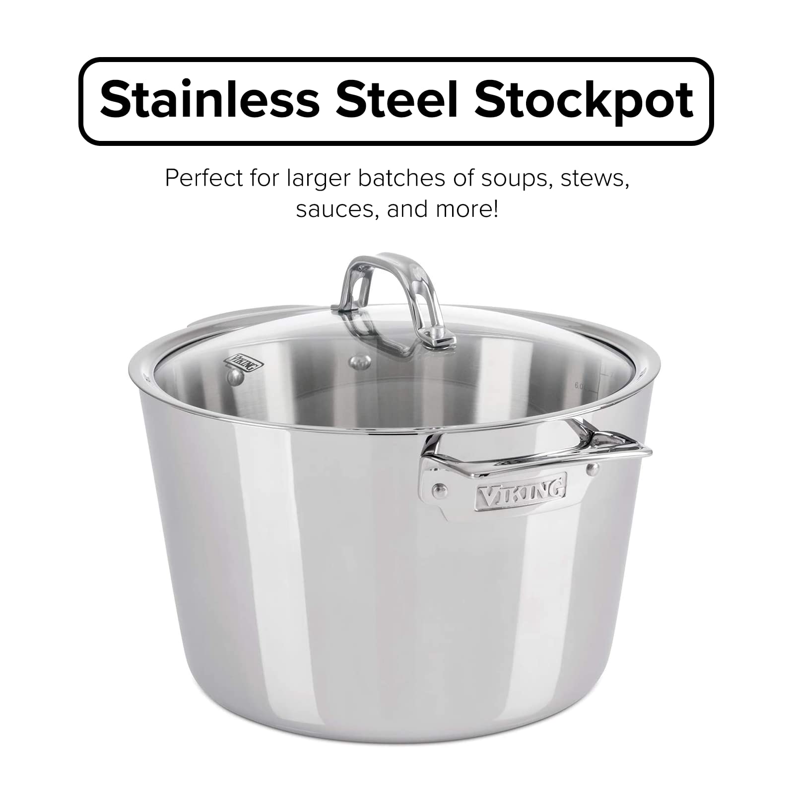 Viking 8 Quart 3-Ply Stainless Steel Stock Pot with Lid - Professional Soup Pot, Pasta Cooker & Stew Pot for Home Kitchen, Restaurant & Catering Use