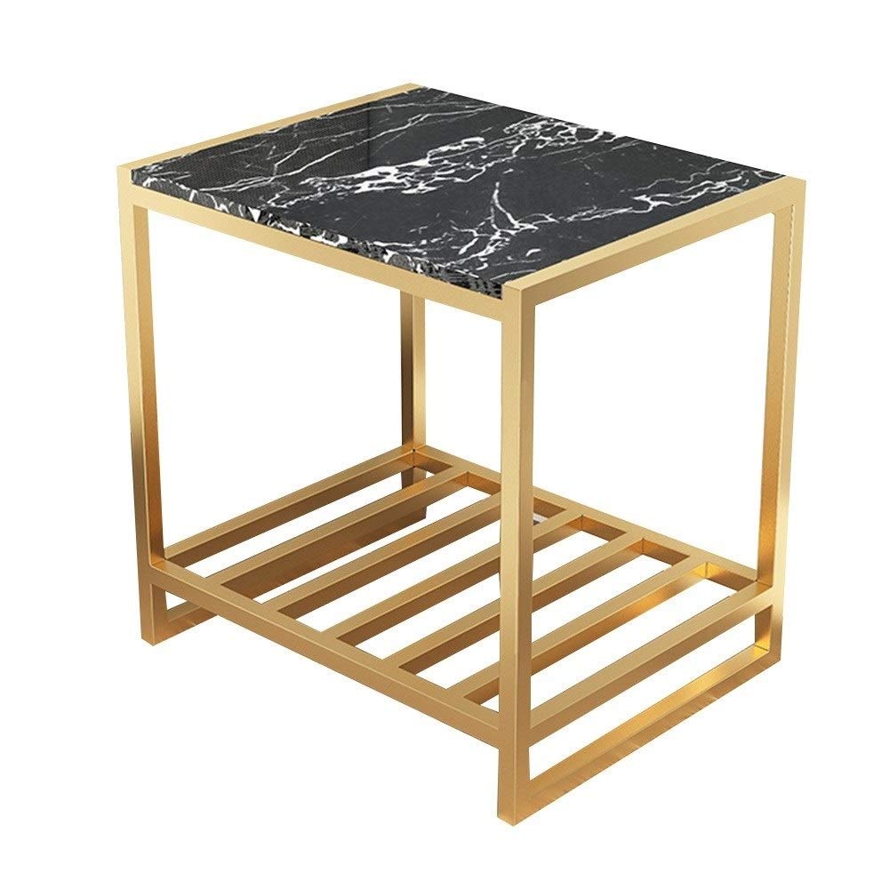 2-Tier Industrial Coffee Table with Marble Top & Storage Shelf - Sturdy Side Table for Living Room, Bedroom, or Office (Black/Gold Frame) - Perfect as Sofa End Table, Nightstand, or Small Console Table