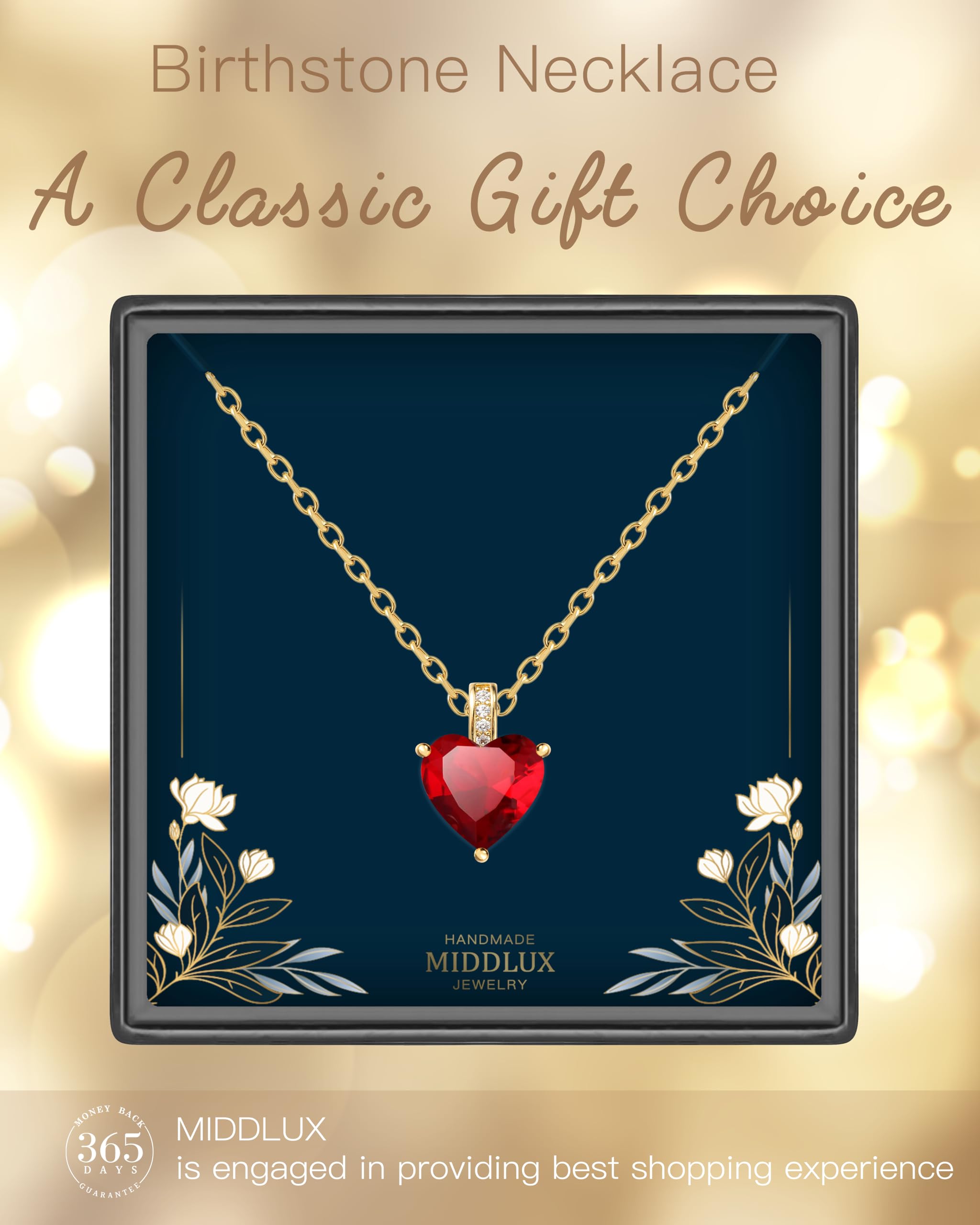 Genuine Birthstone Necklace for Women - Sterling Silver Heart Pendant with Personalized Birthstone - Romantic Birthday Gift for Her, Anniversary, Valentine's Day & Mother's Day Jewelry