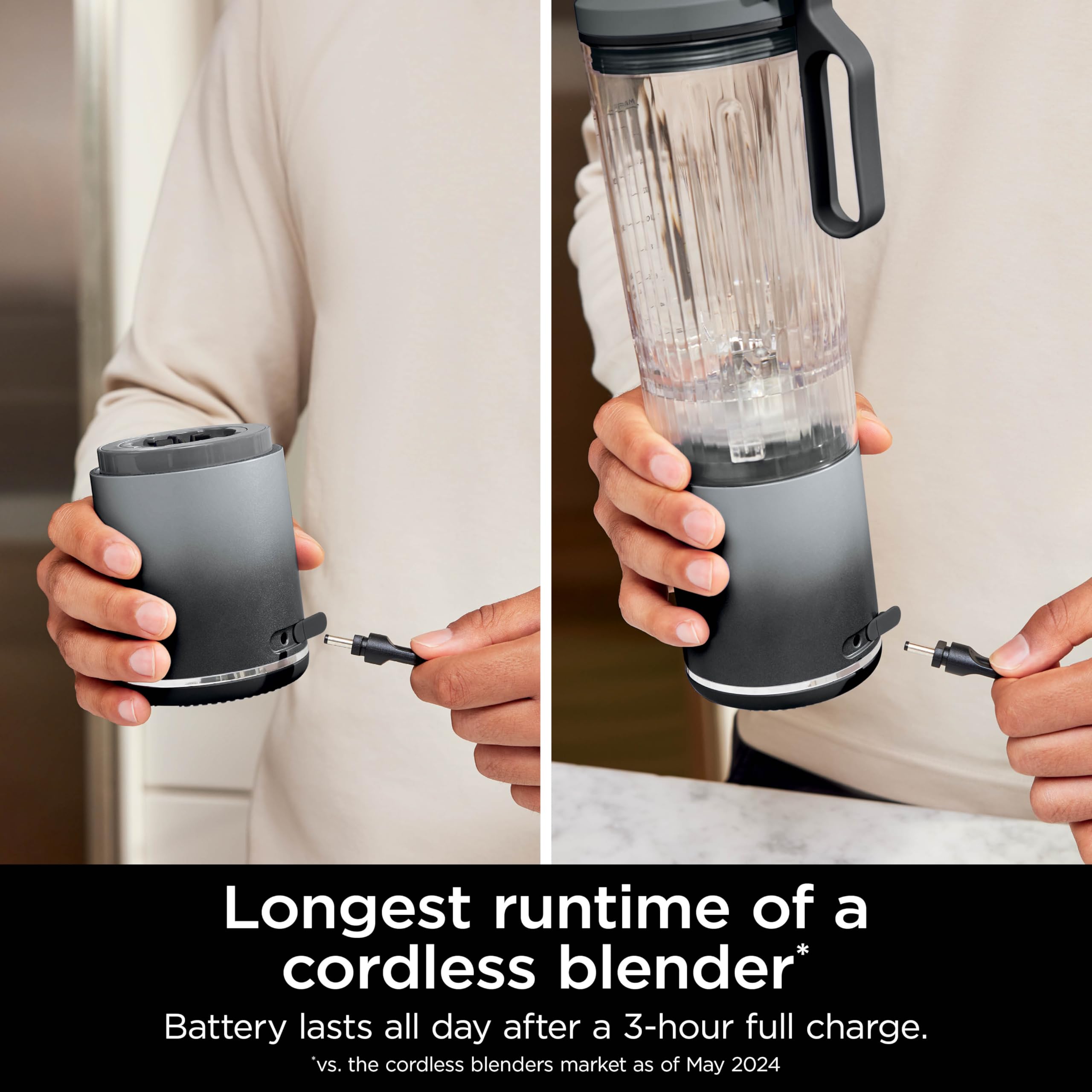 Ninja Blast Max Portable Blender - Cordless Personal Blender with 22oz Removable Cup, 3 Blending Programs for Smoothies, Ice Crushing & More | Twist & Go Design, Leakproof, Dishwasher Safe (Grey) | Perfect for Gym, Office & Travel Use